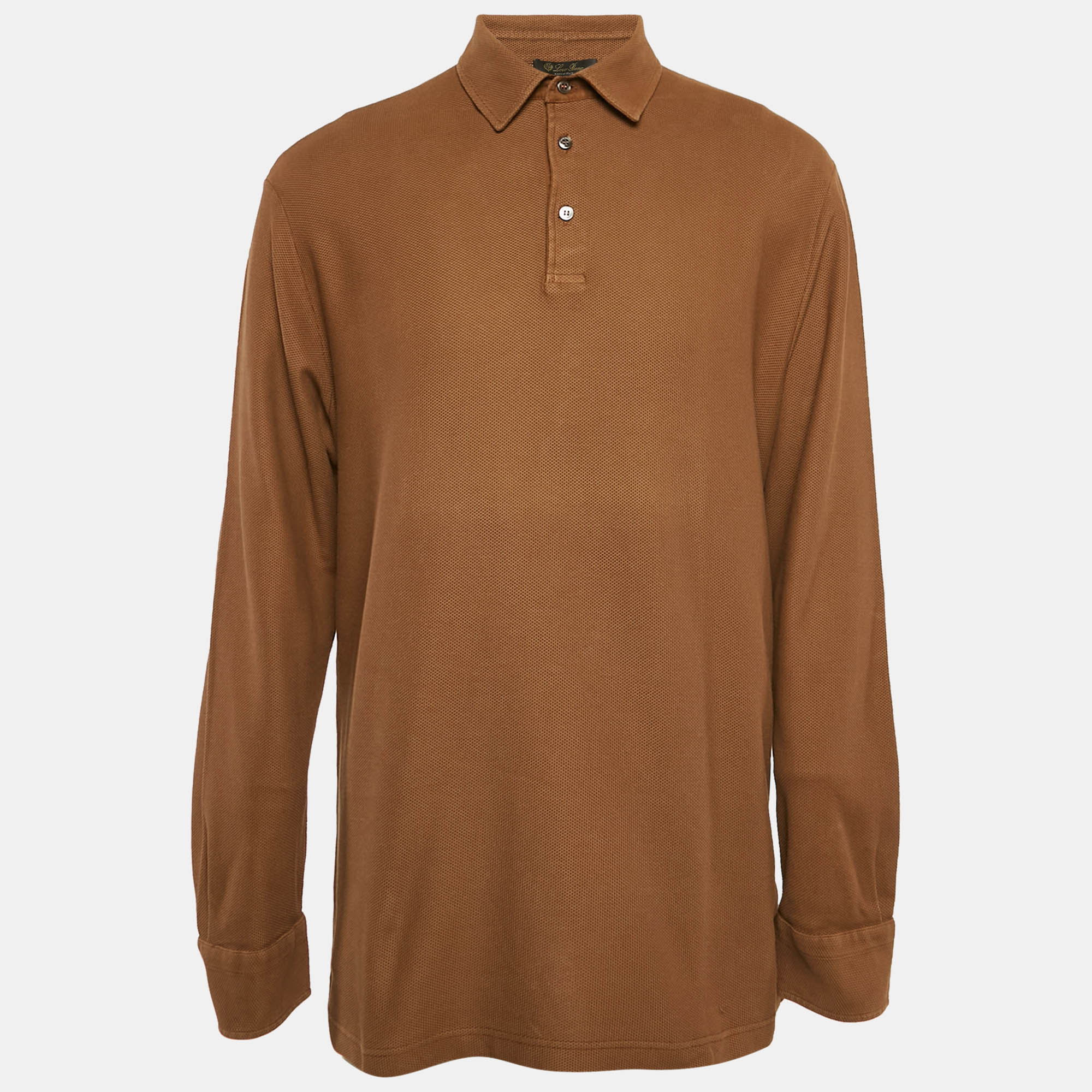 

Loro Piana Brown Pique Cotton Long Sleeve Polo T-Shirt XXXL