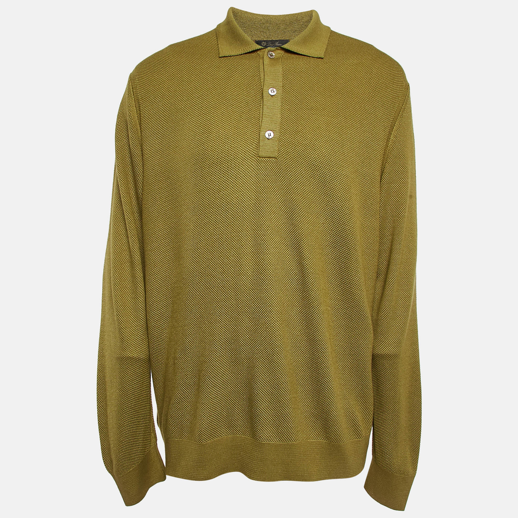 

Loro Piana Olive Green Silk and Cashmere Knit Long Sleeve Polo T-Shirt 4XL