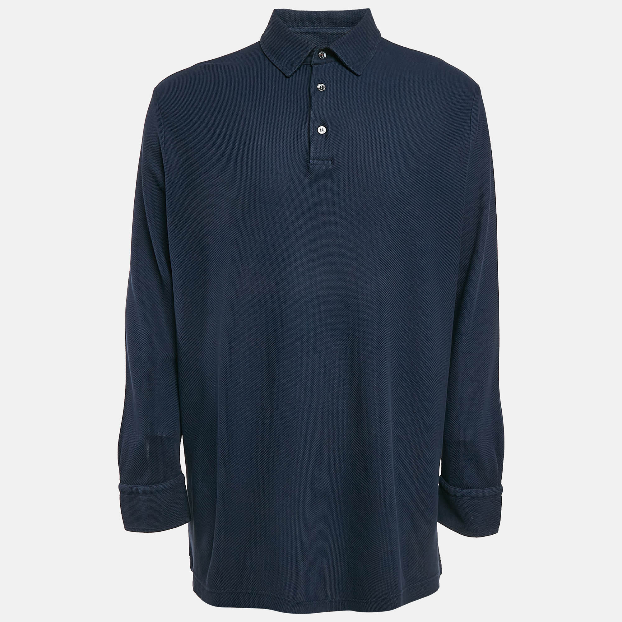 

Loro Piana Navy Blue Cotton Full Sleeve Polo T-Shirt