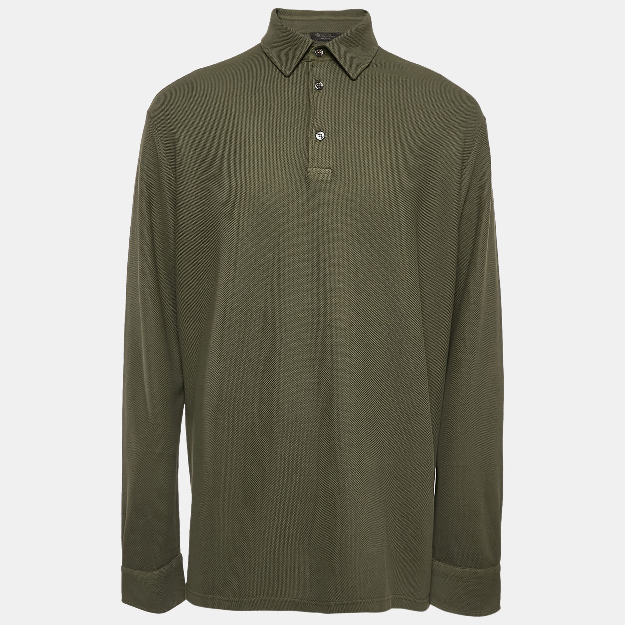 

Loro Piana Olive Green Cotton Full Sleeve Polo T-Shirt XXXL