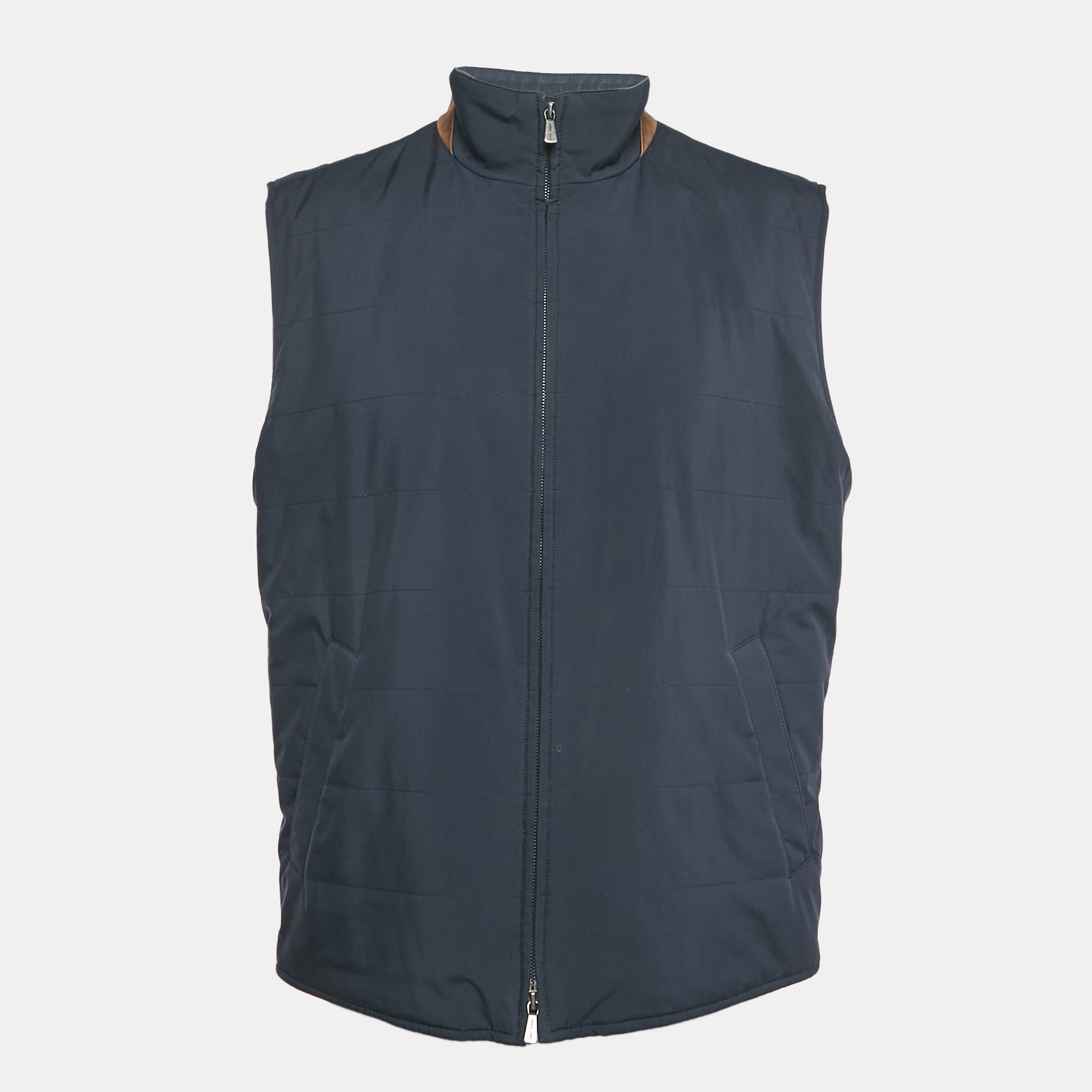 

Loro Piana Navy Blue Synthetic High Neck Zip-Up Vest XL