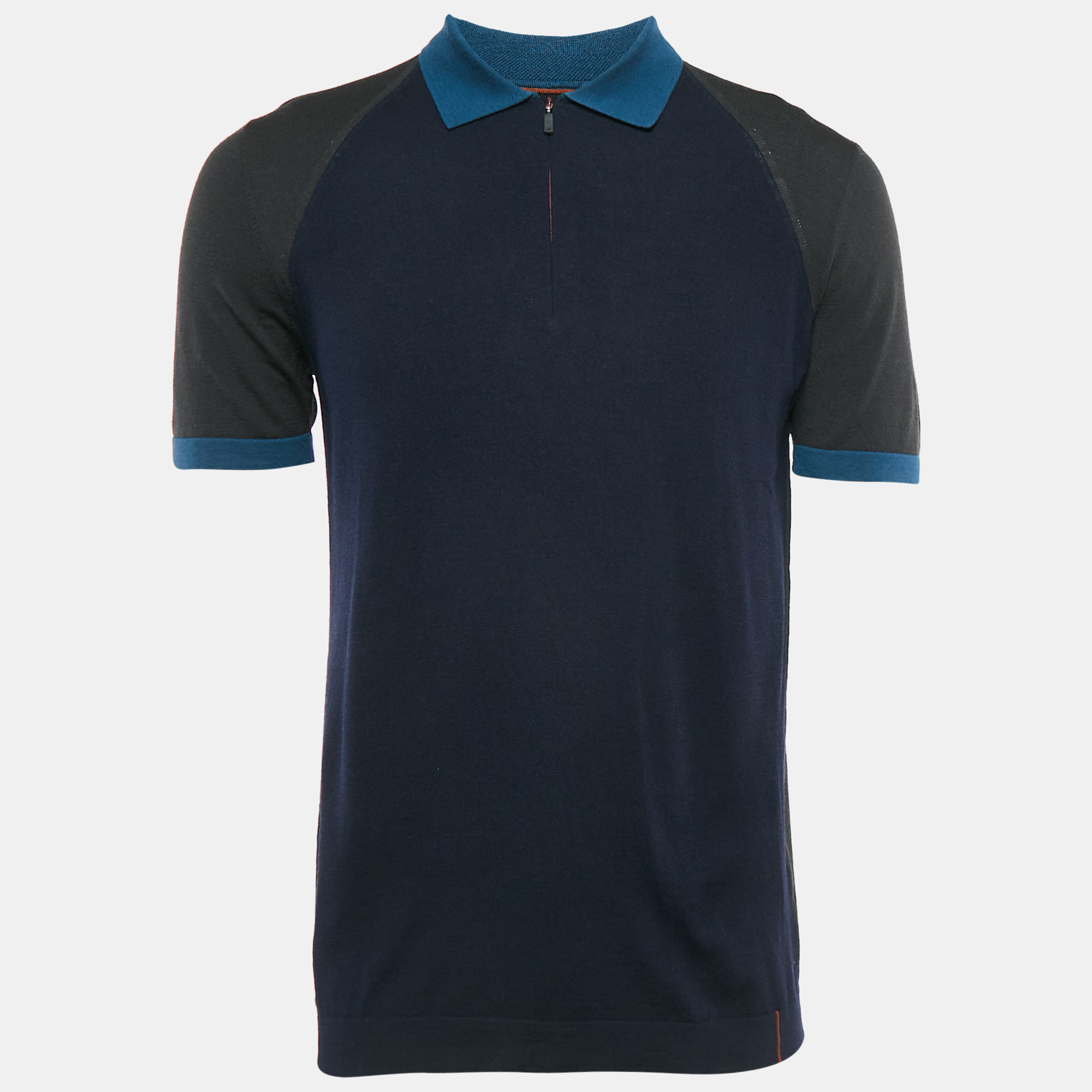 

Loro Piana Navy Blue Wool Paneled Zip-Up Polo T-Shirt M