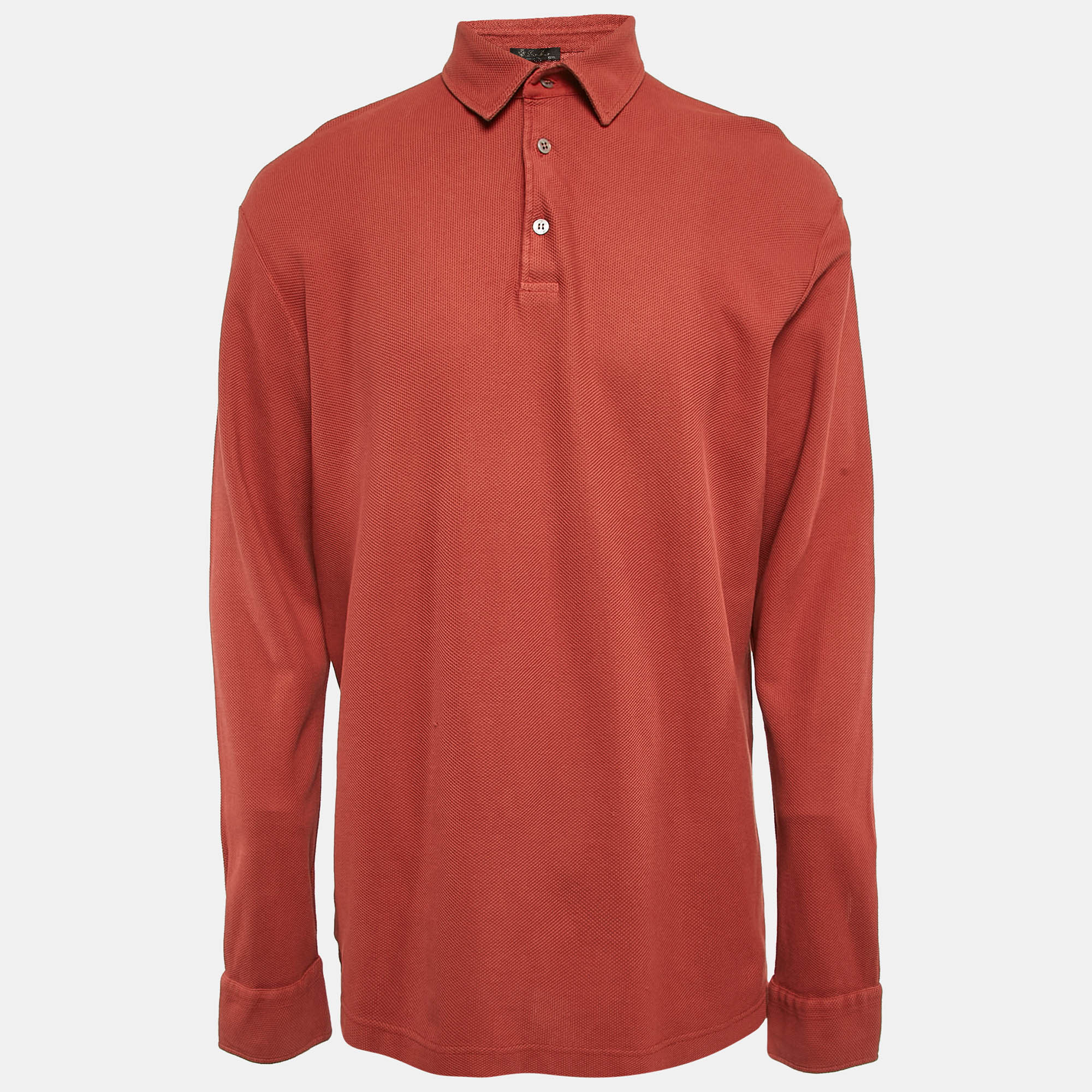 

Loro Piana Rust Orange Cotton Pique Full Sleeve Polo T-Shirt XXXL