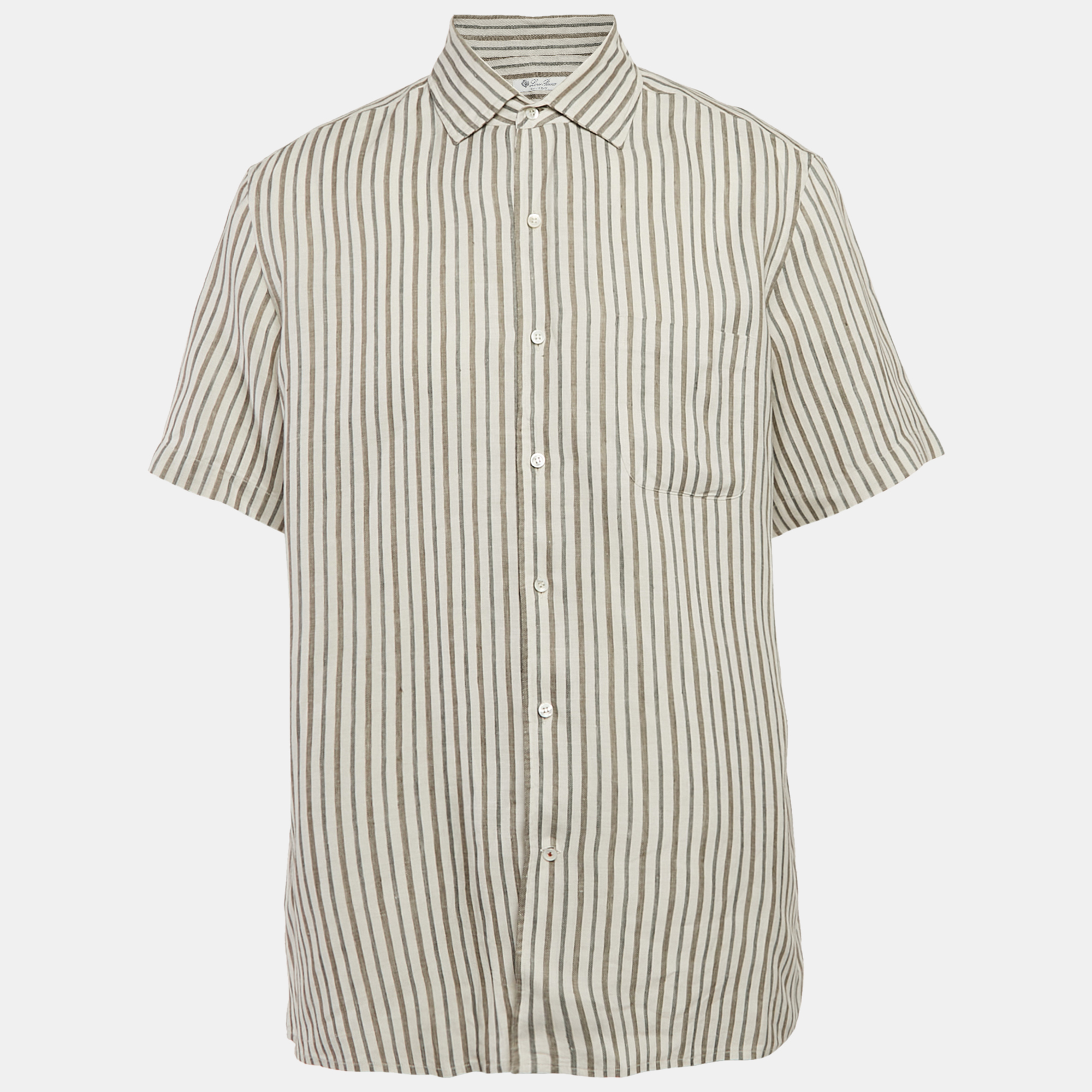 

Loro Piana Grey Stripe Linen Short Sleeve Shirt XL