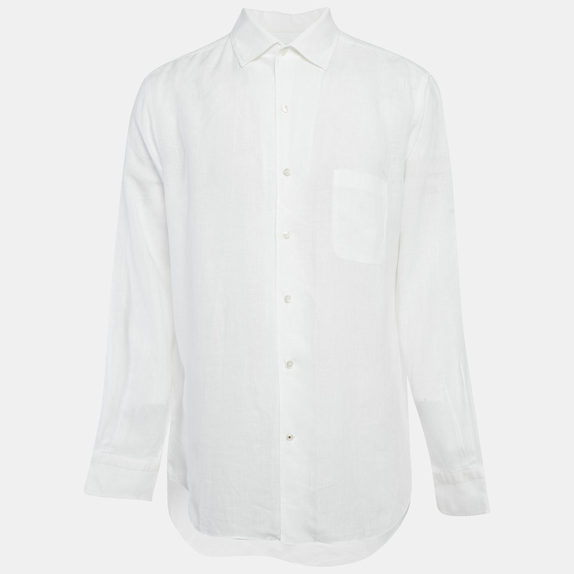 

Loro Piana White Linen Long Sleeve Shirt XL