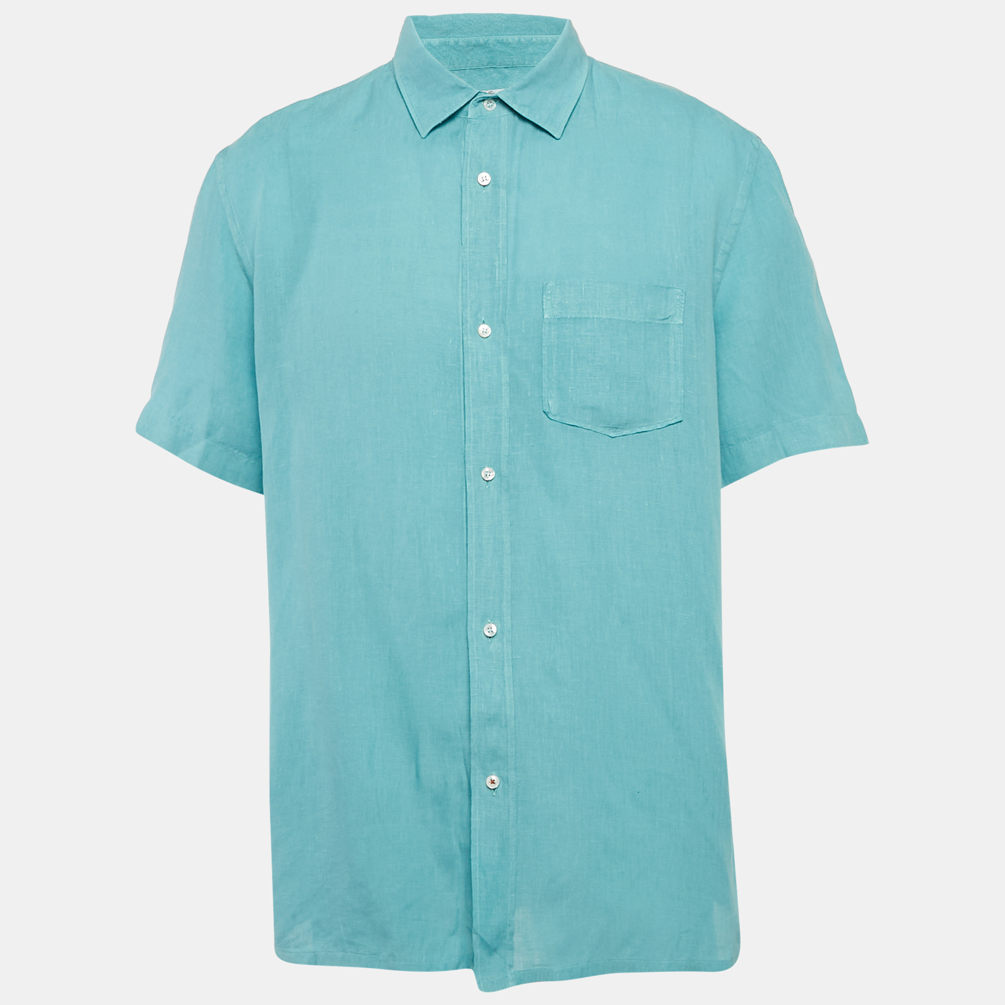 

Loro Piana Blue Linen Short Sleeve Shirt XL