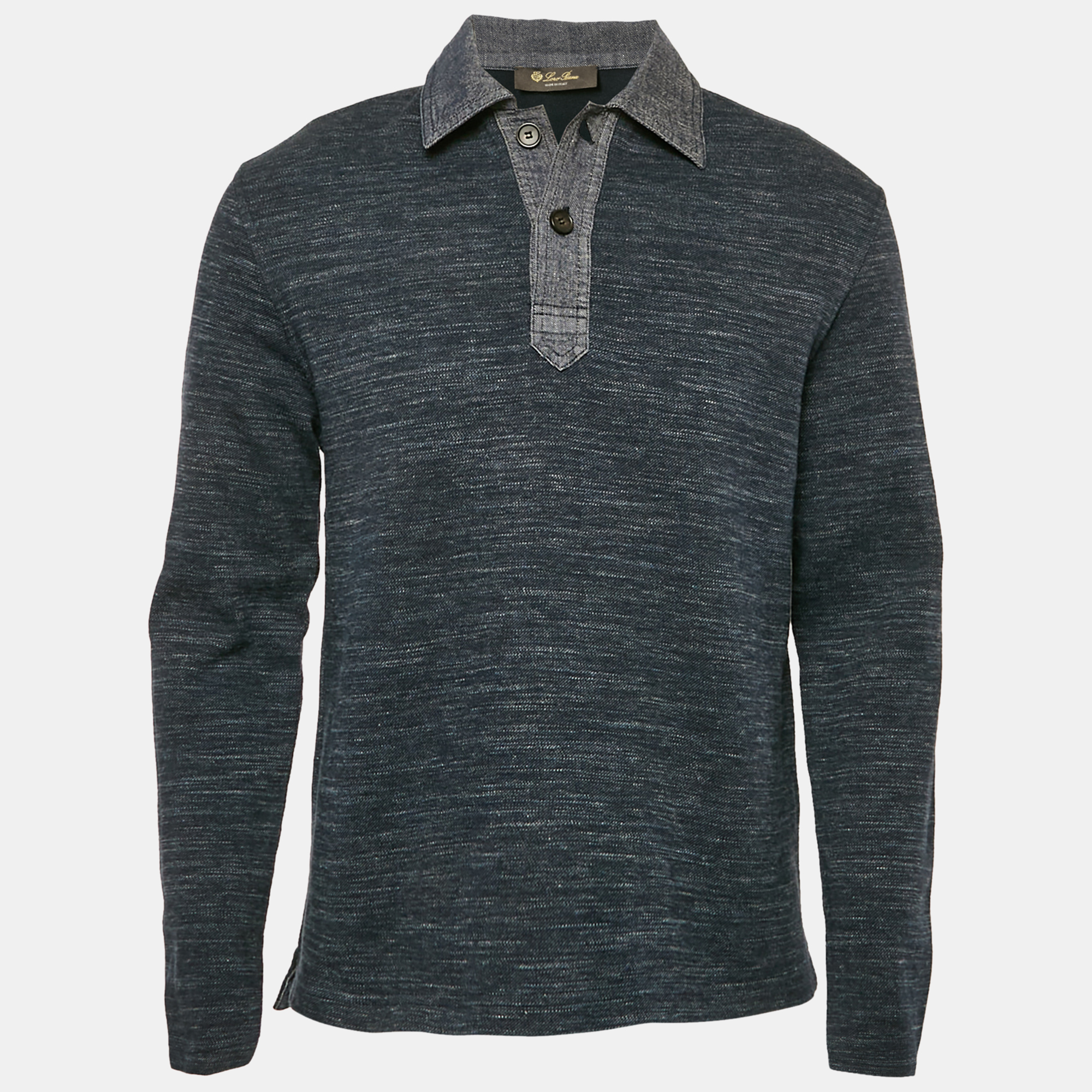 

Loro Piana Denim Blue Cotton Full Sleeve Polo T-Shirt M, Navy blue