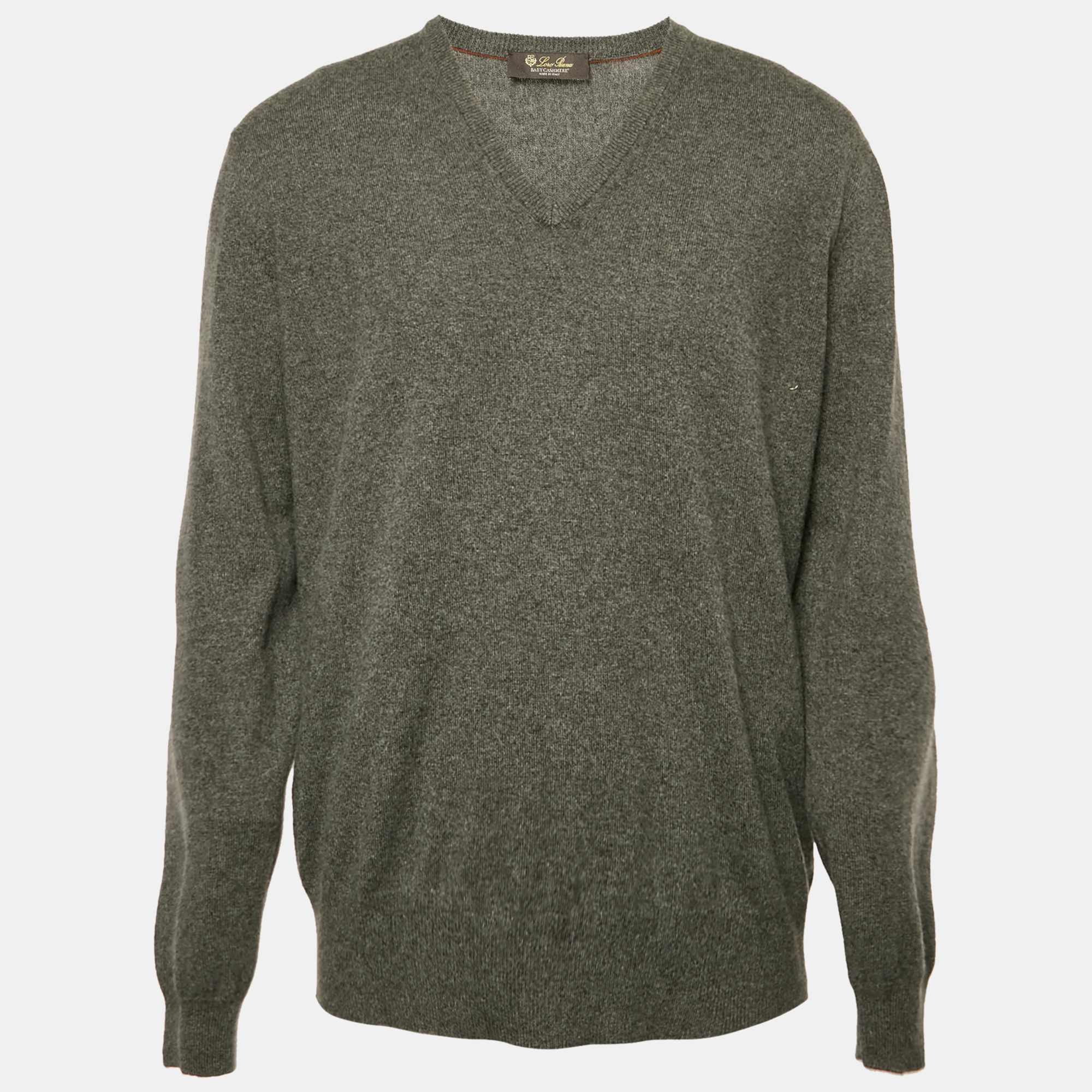 

Loro Piana Grey Cashmere V-Neck Sweater XL
