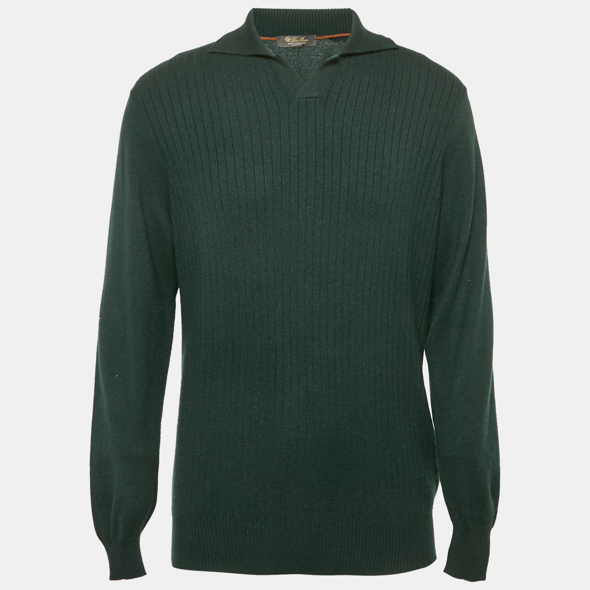 

Loro Piana Dark Green Cashmere Knit Polo Aspen Sweater XXL