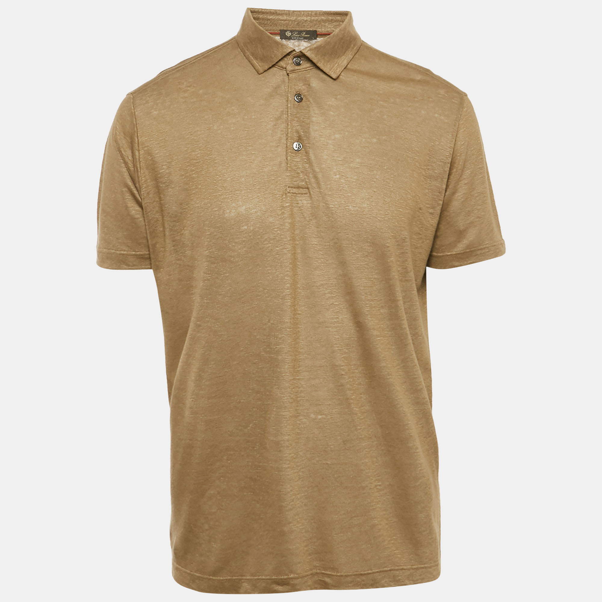 

Loro Piana Khaki Brown Linen Knit Polo T-Shirt L