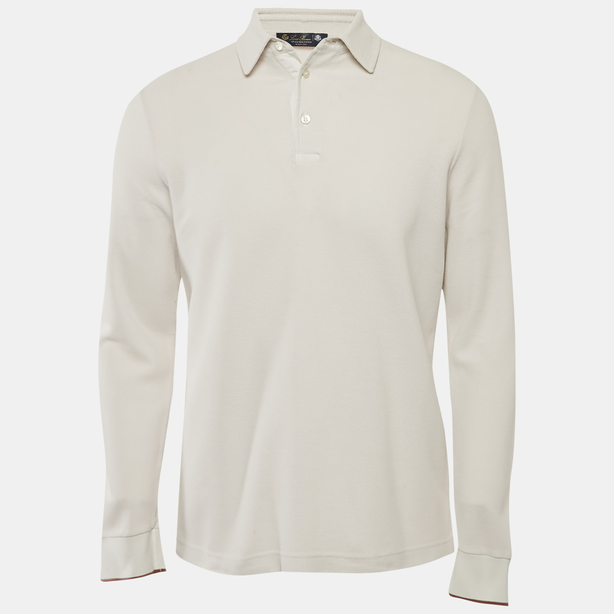 

Loro Piana White Cotton Pique Long Sleeve Polo T-Shirt M