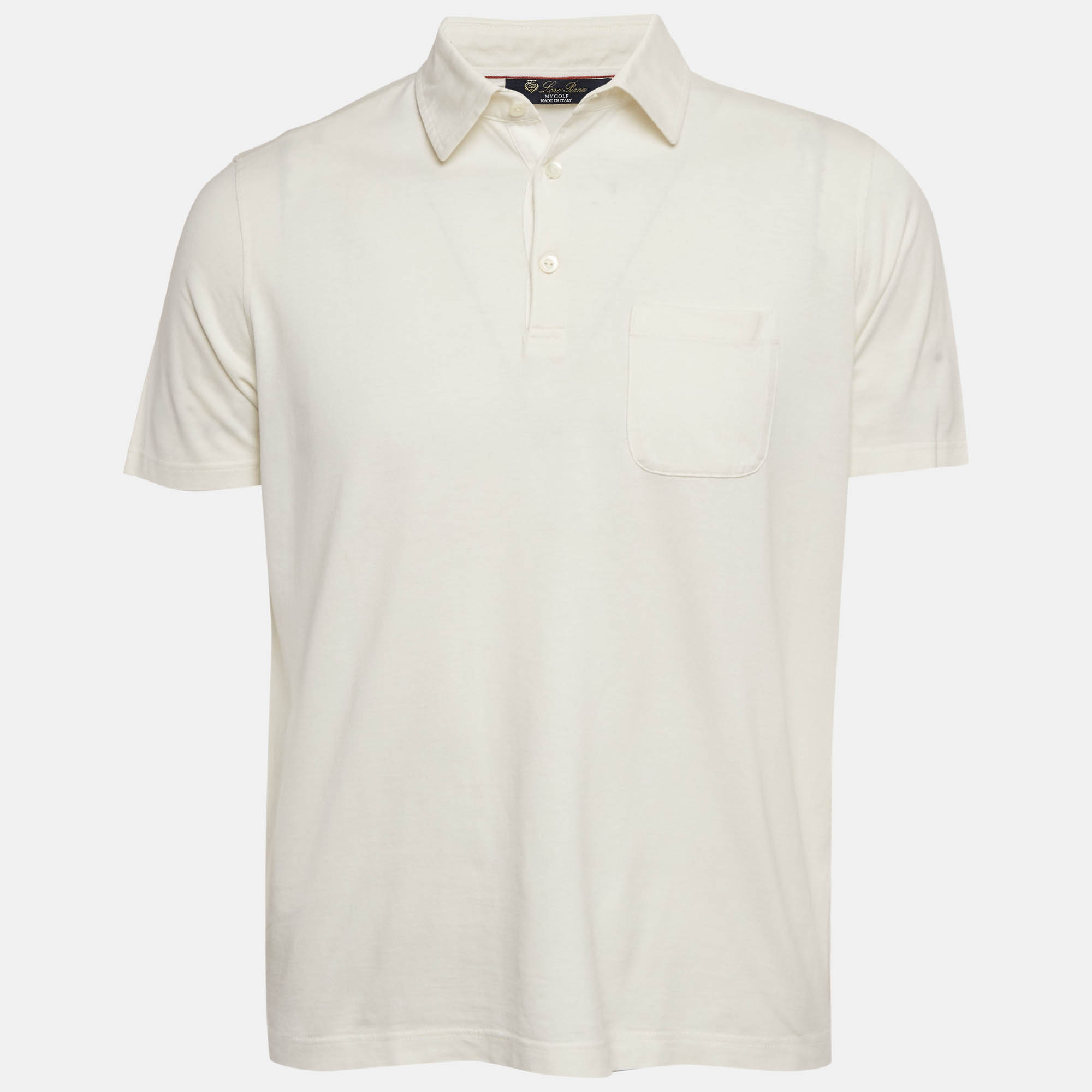

Loro Piana My Gold White Cotton & Silk Knit Polo T-Shirt L