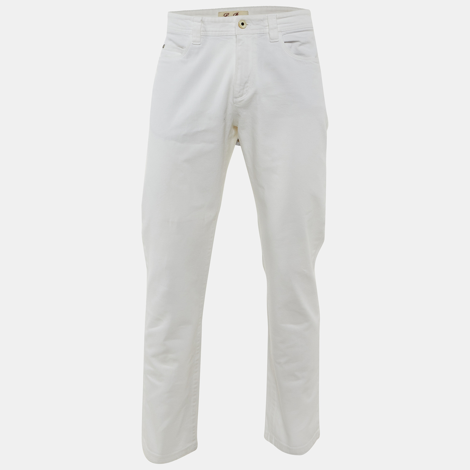 Pre-owned Loro Piana White Denim Jeans L Waist 35"
