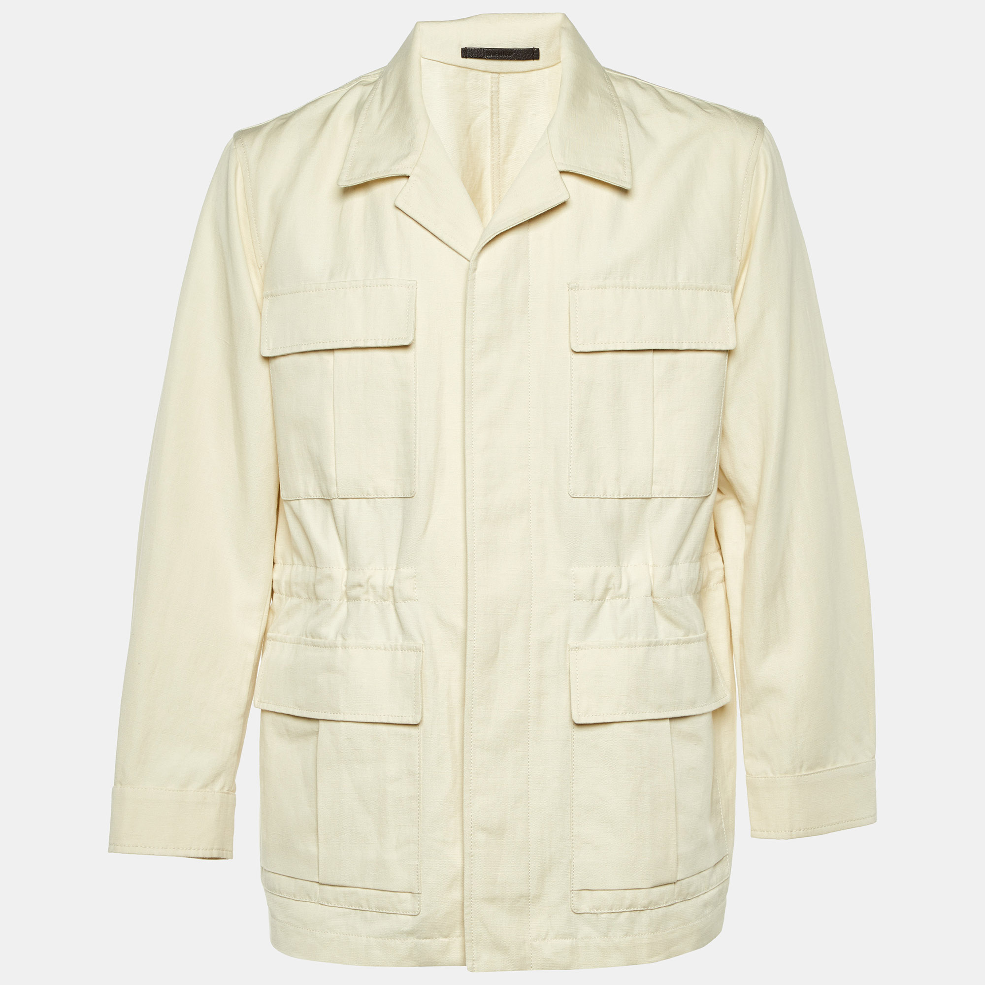 Pre-owned Loro Piana Cream Cotton And Linen Button Front Utility Jacket M In White