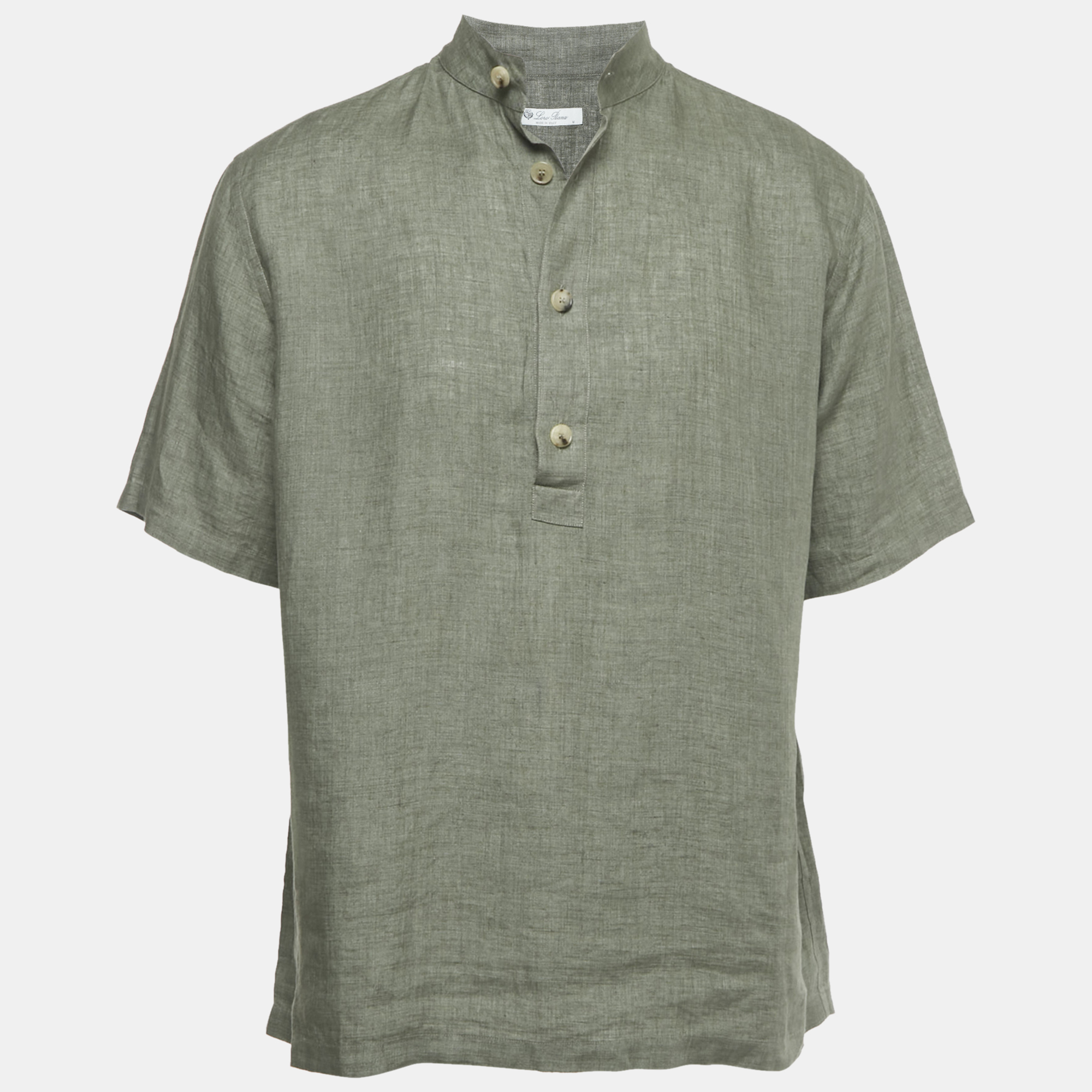 Pre-owned Loro Piana Sage Green Linen Hakusan Short Sleeve Shirt M