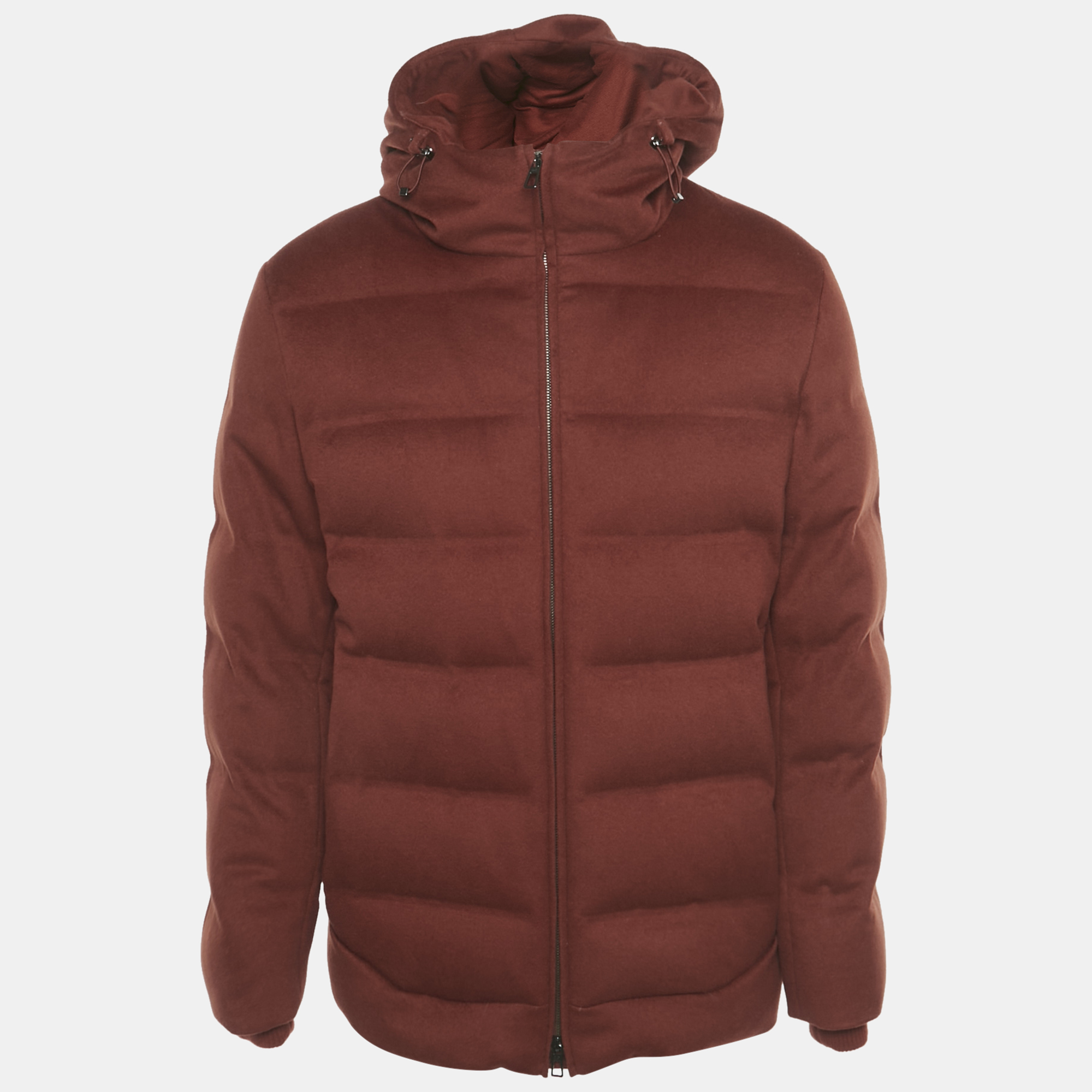 

Loro Piana Rust Orange Zip-Up Hooded Down Jacket M