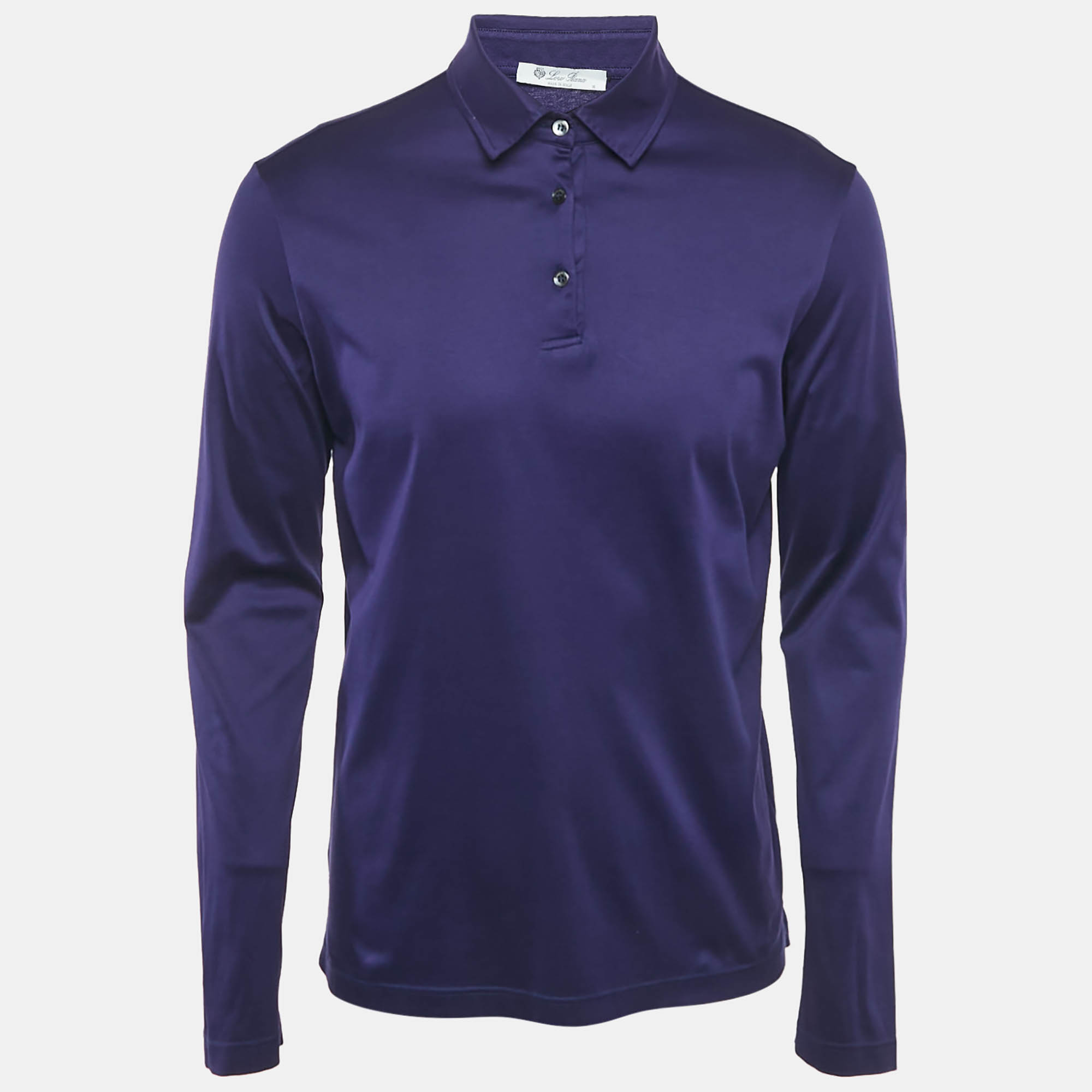 Loro Piana Navy Blue Cotton Long Sleeve Polo T-Shirt M