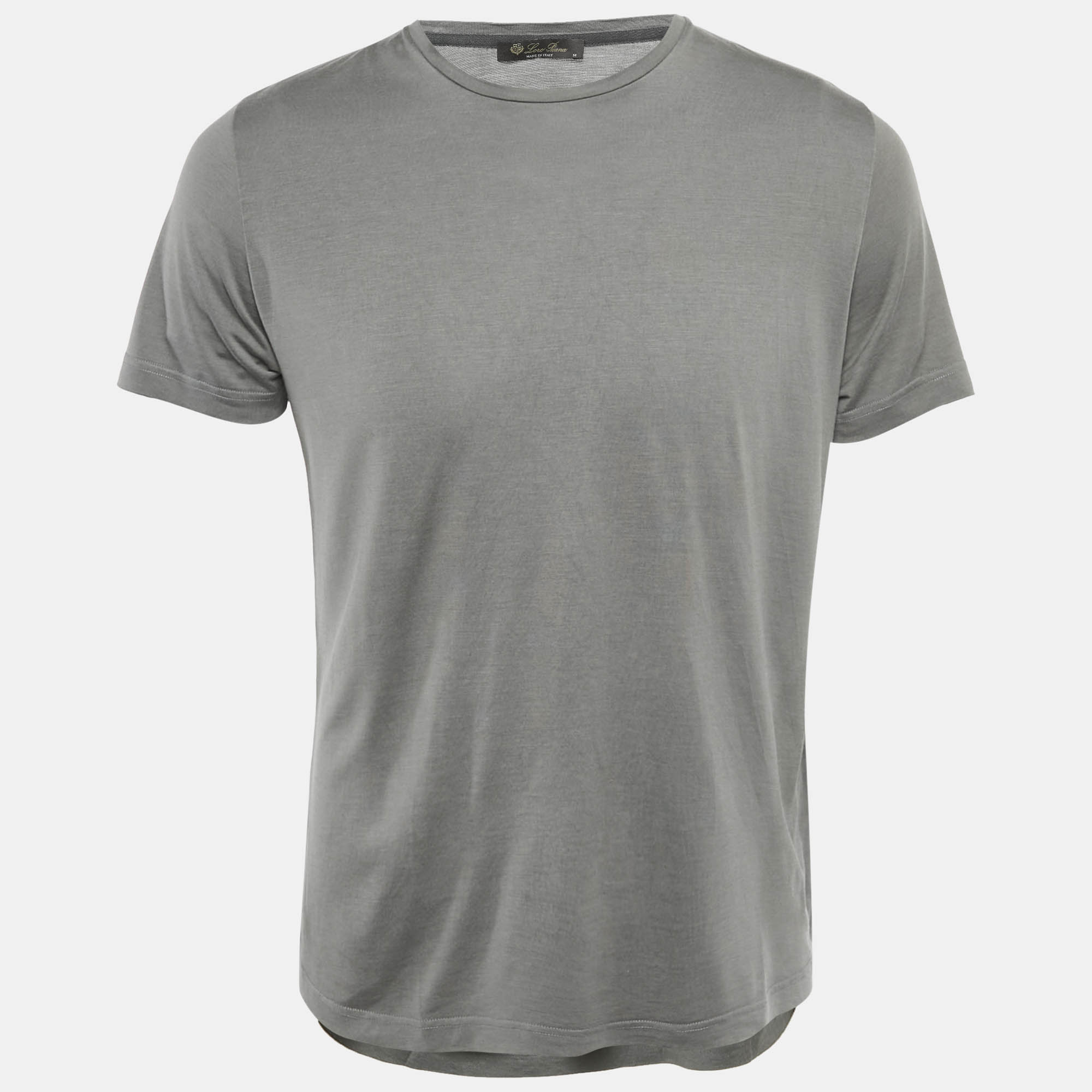 Loro Piana Grey Silk and Cotton Round Neck T-Shirt M