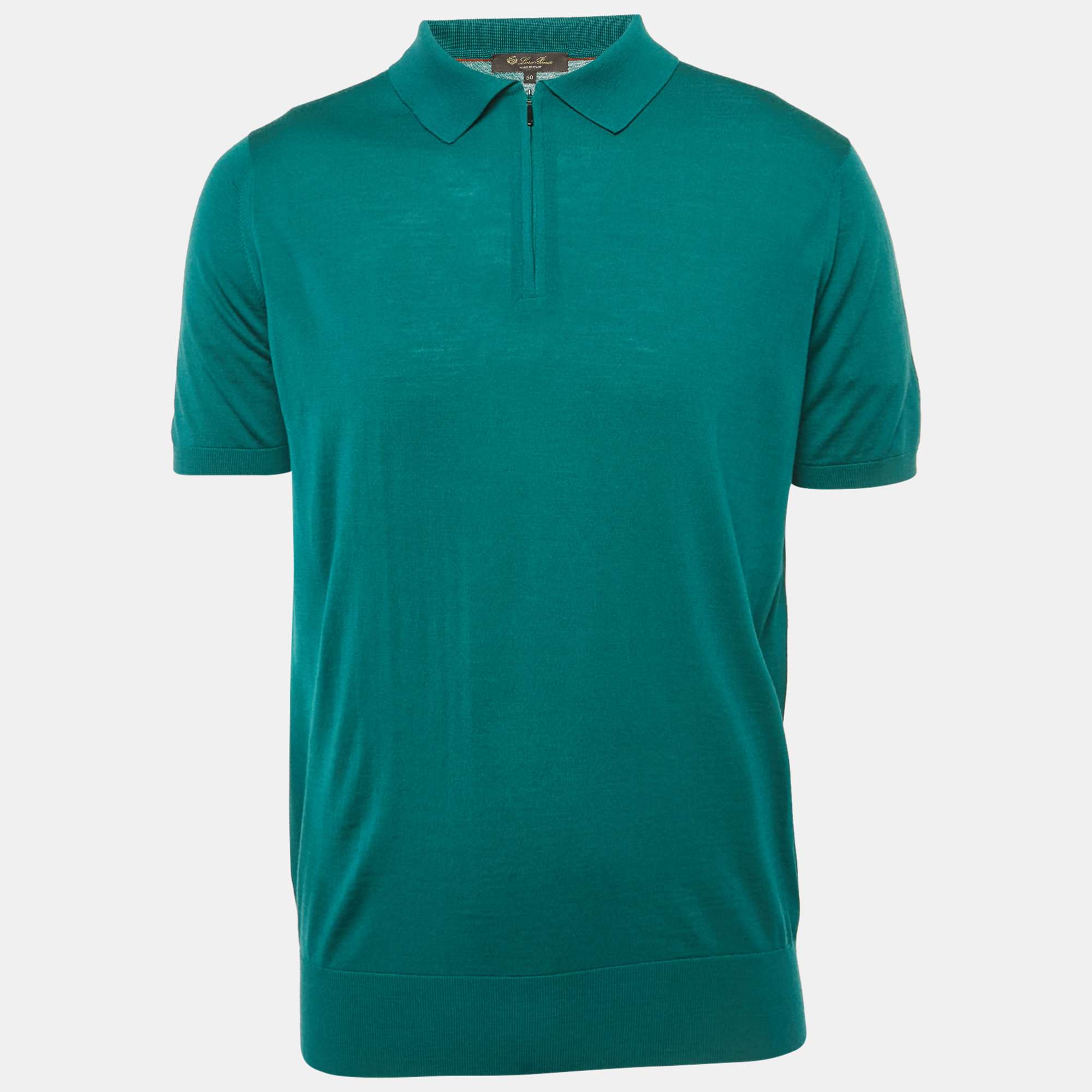 Loro Piana Teal Blue Zip-Up T-Shirt L