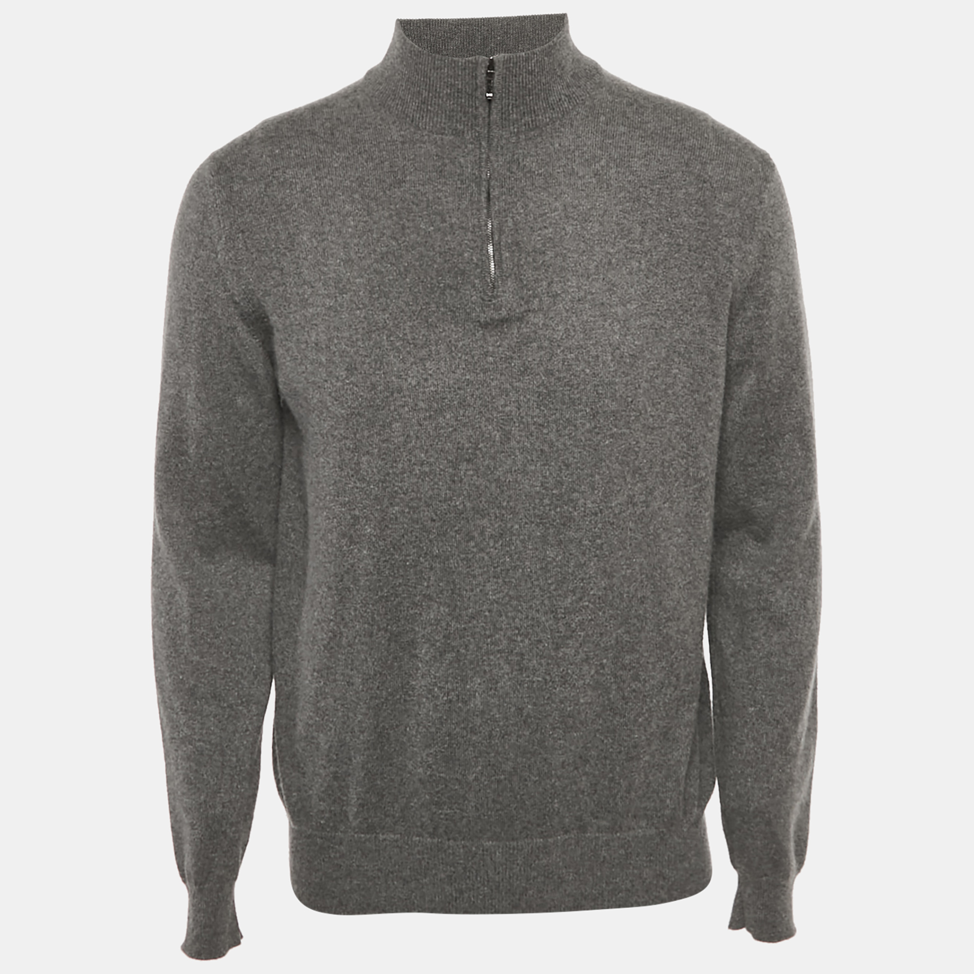 

Loro Piana Grey Melange Cashmere Zip -Up Pullover XL