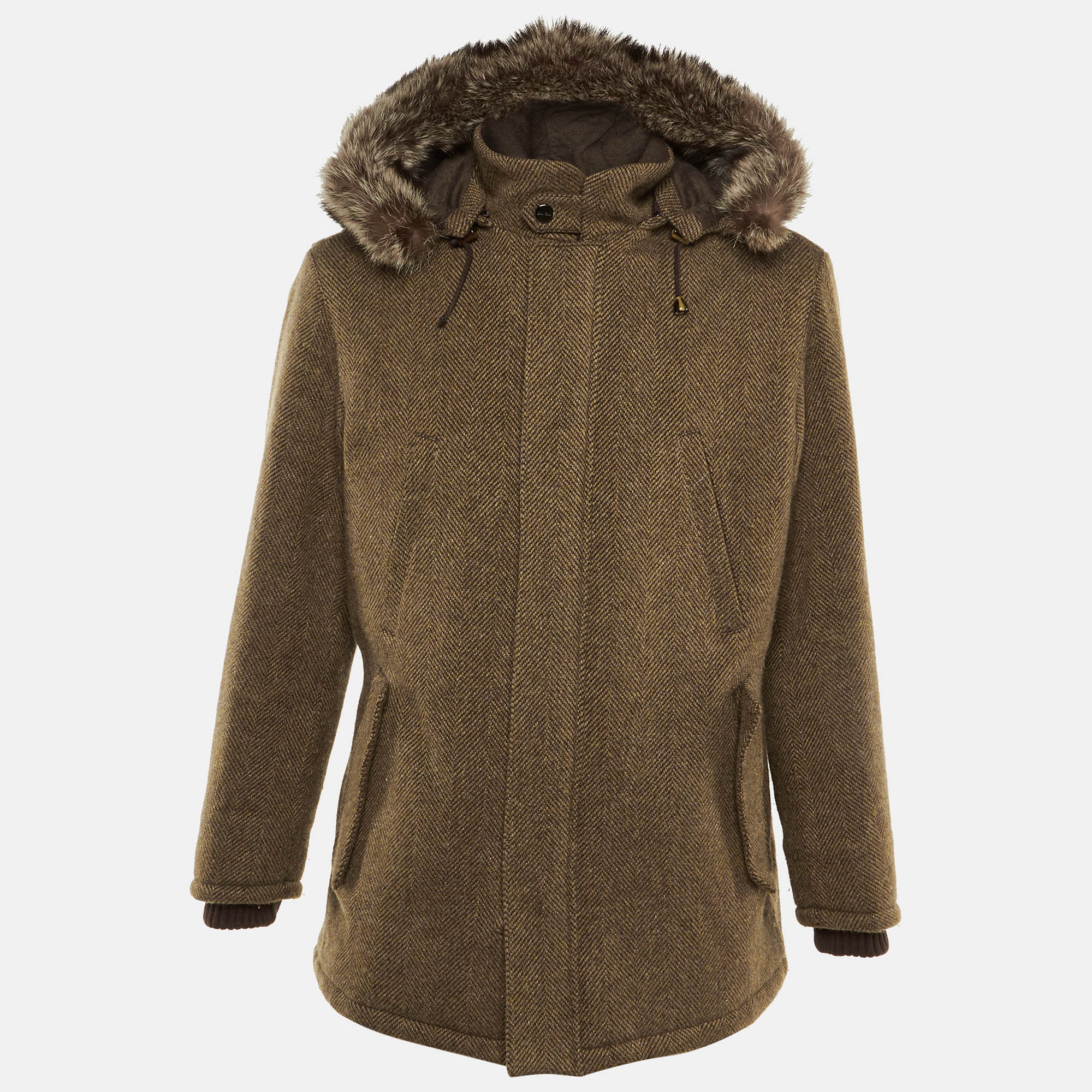 

Loro Piana Brown Cashmere Fur Trim Storm System Coat L