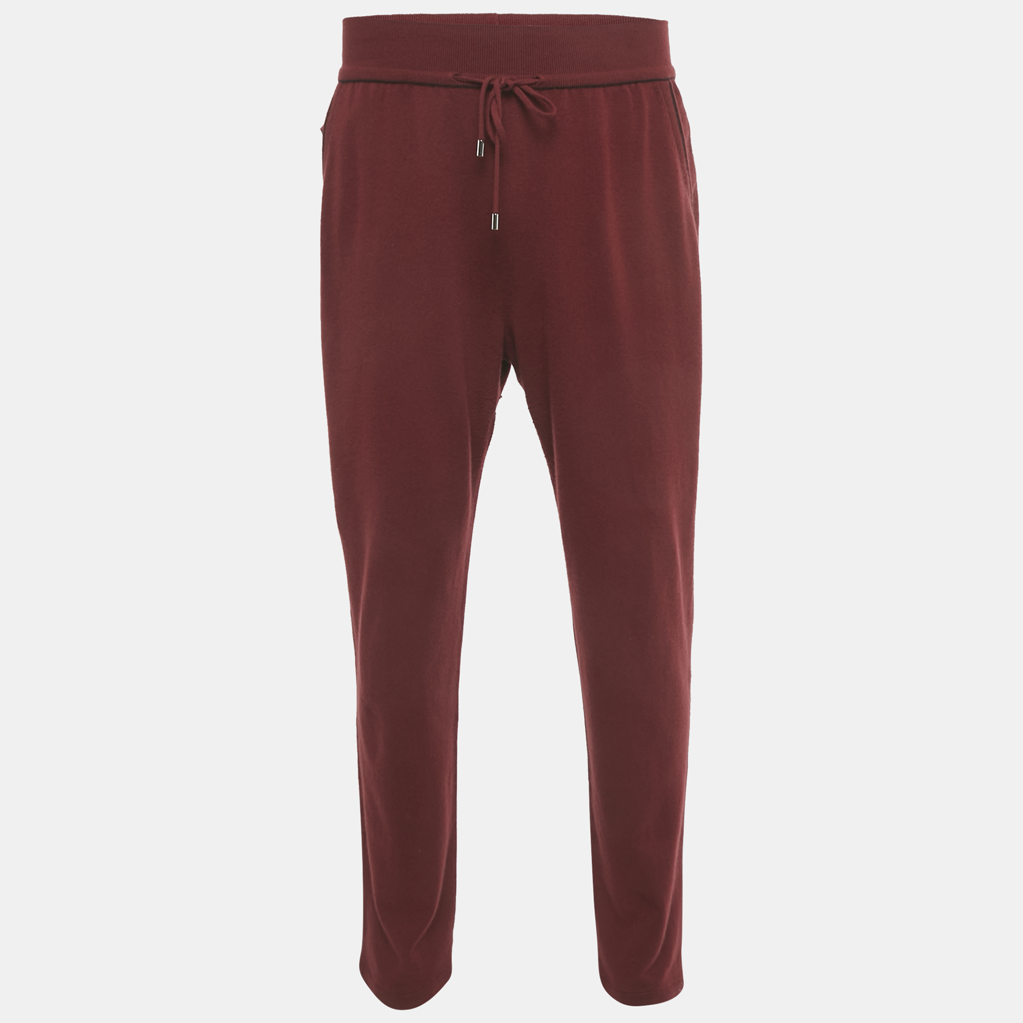 

Loro Piana Maroon Cashmere Knit Drawstring Trousers L, Red