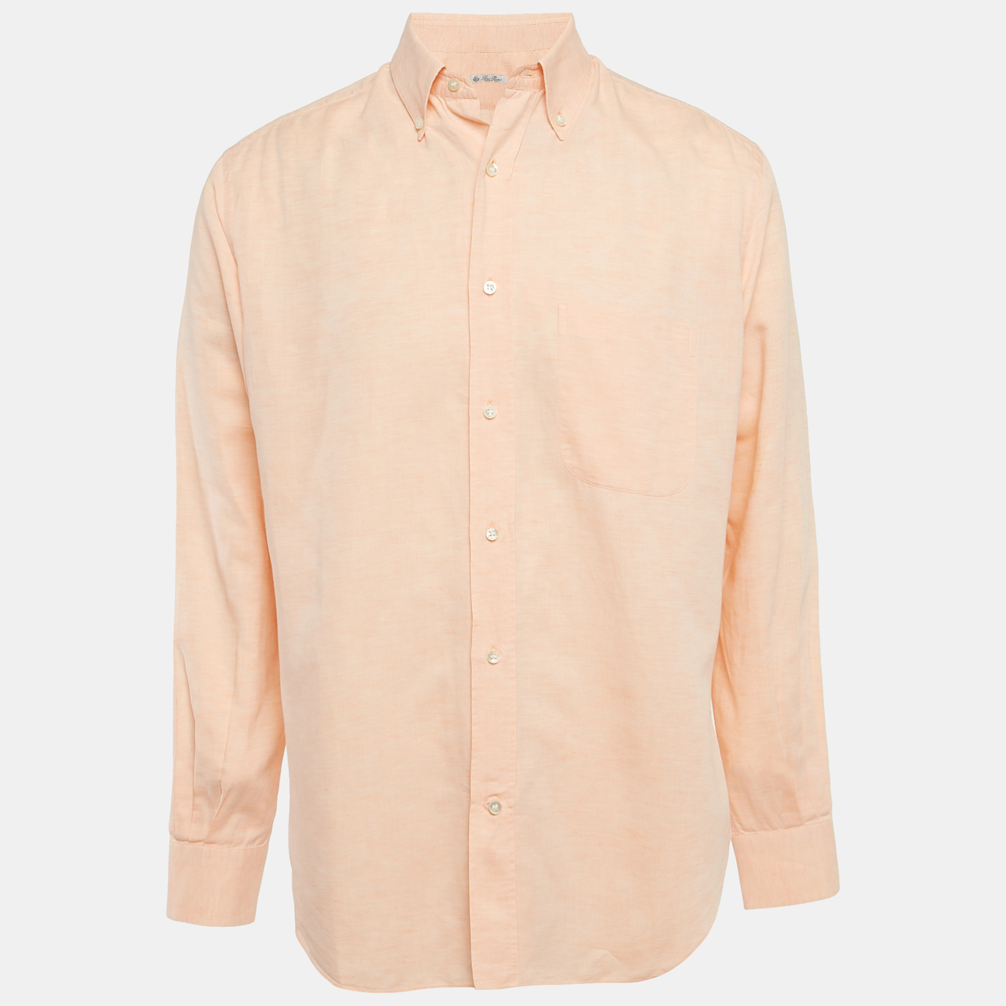 

Loro Piana Peach Cotton & Linen Button Front Shirt L, Orange