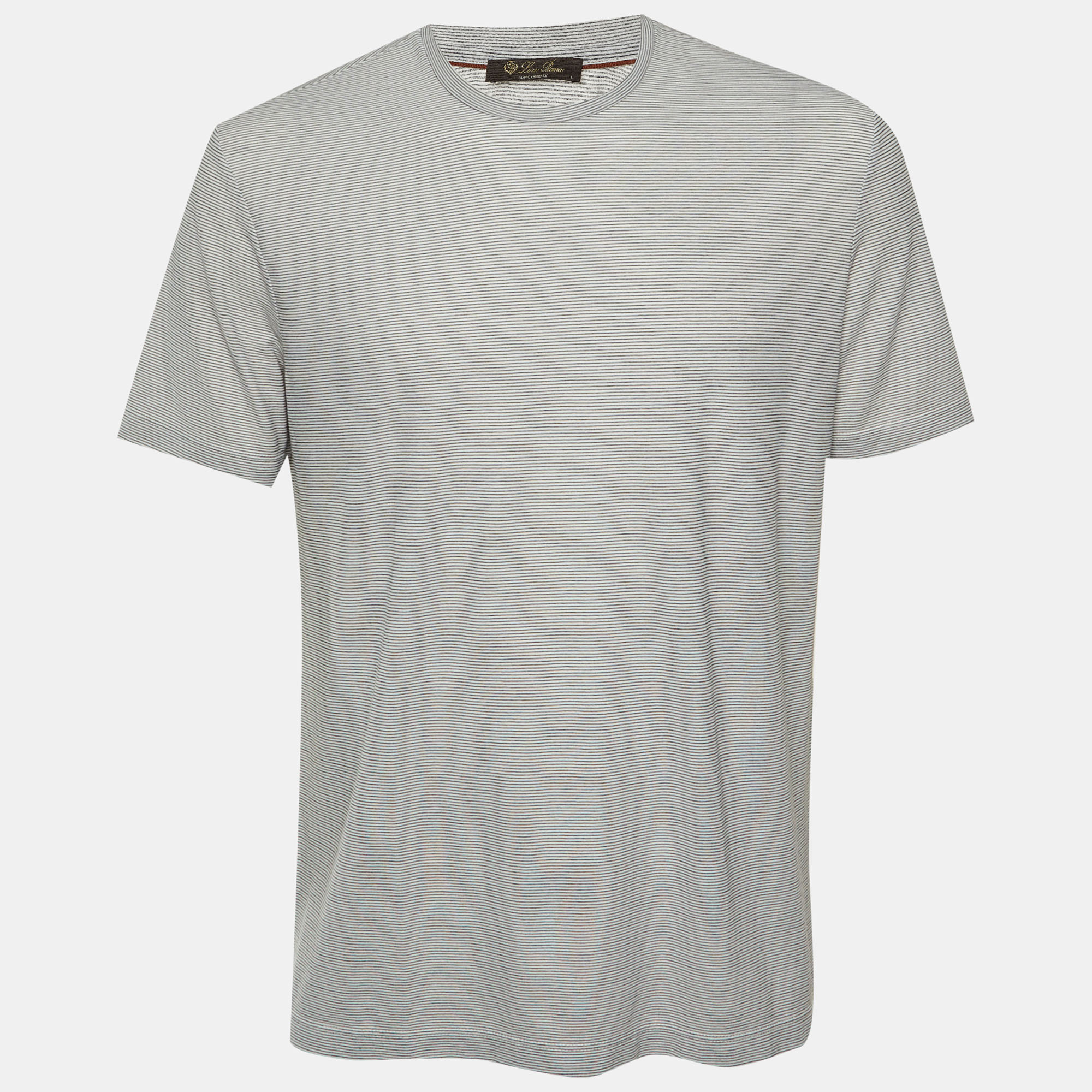 

Loro Piana White Striped Cotton Crew Neck T-Shirt L