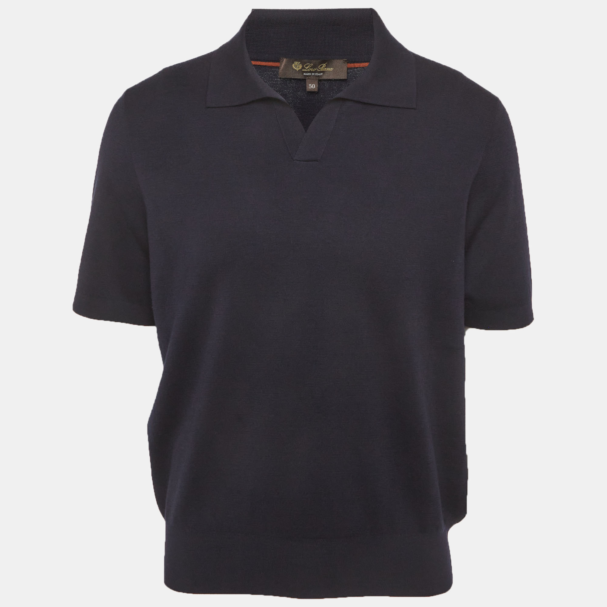 

Loro Piana Navy Blue Wool Knit Empire Polo T-Shirt L