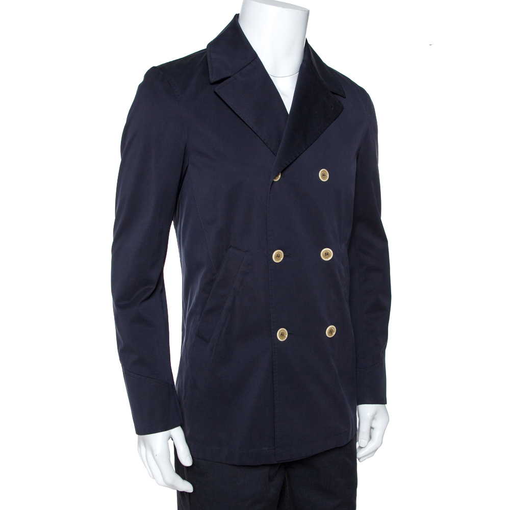 

Loro Piana Midnight Blue Cotton Double Breasted Coat, Navy blue