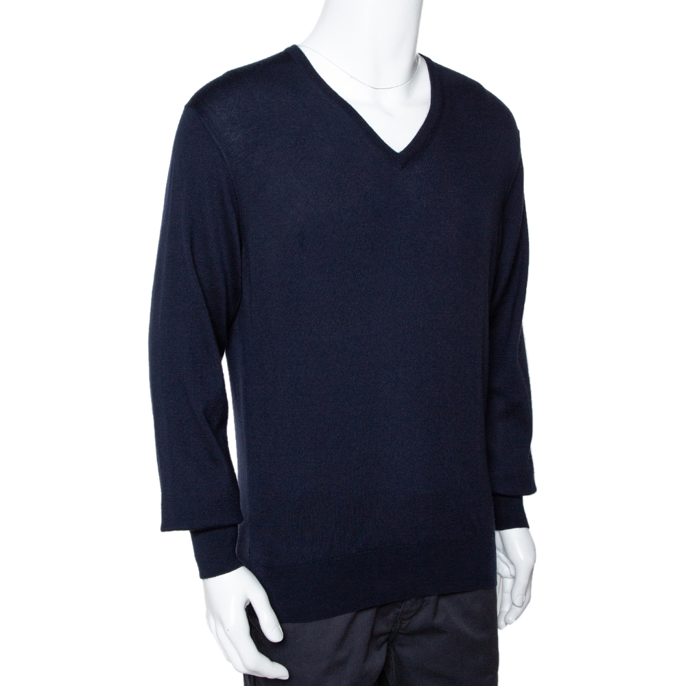 

Loro Piana Navy Blue Cashmere V-Neck Sweater