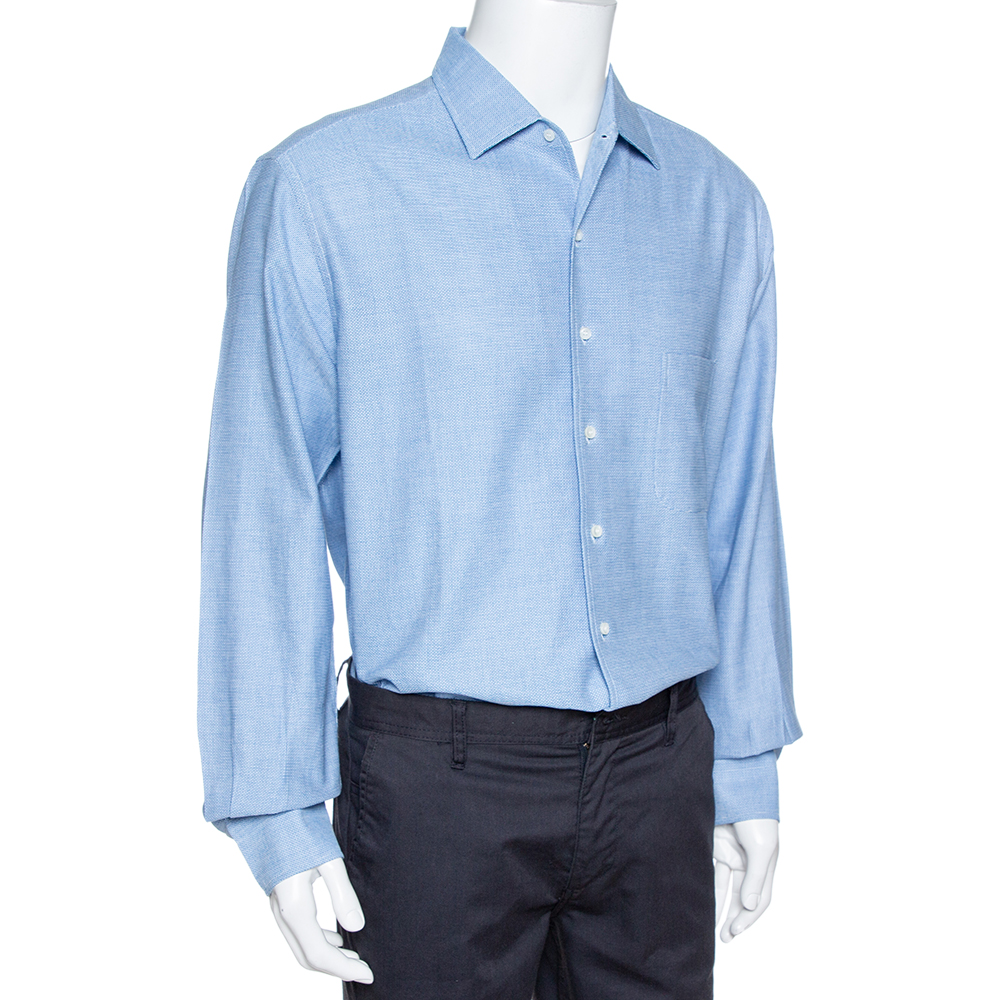 

Loro Piana Blue Textured Cotton Long Sleeve Shirt