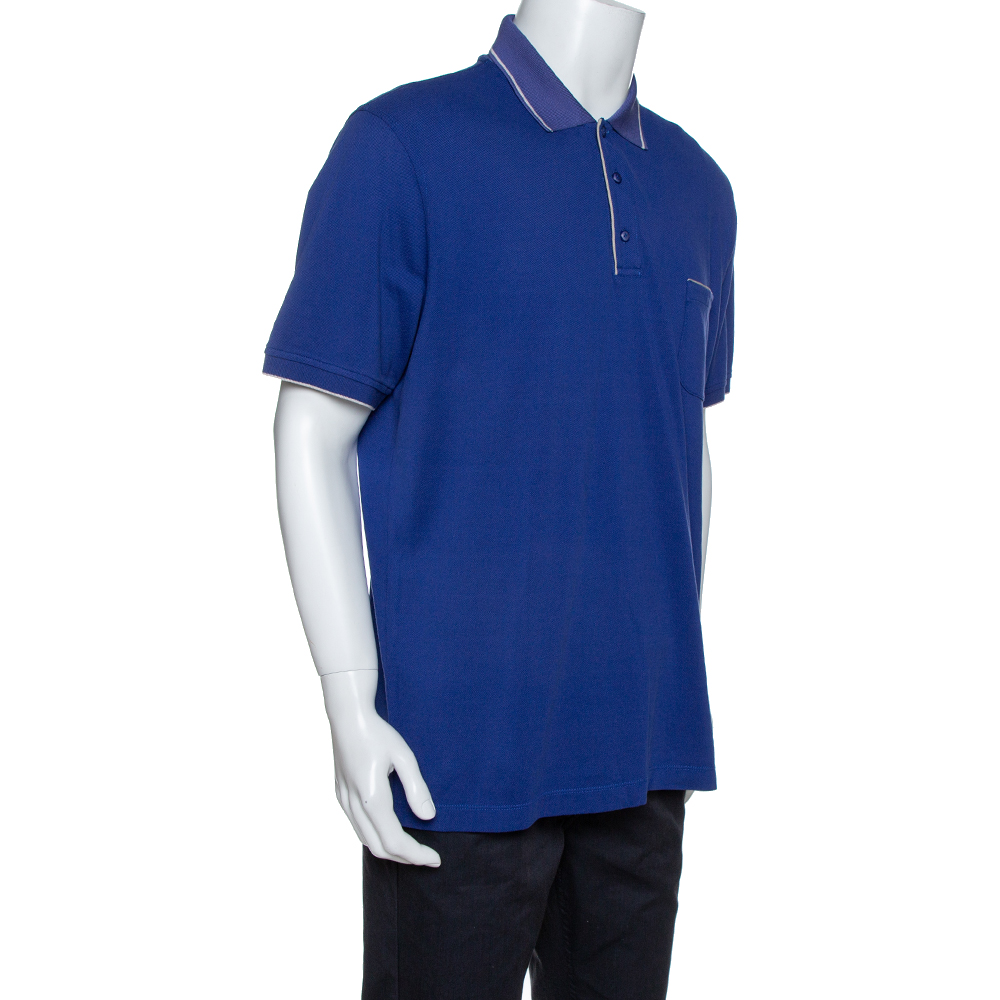 

Loro Piana Indigo Stretch Cotton Pique Polo T-Shirt, Blue