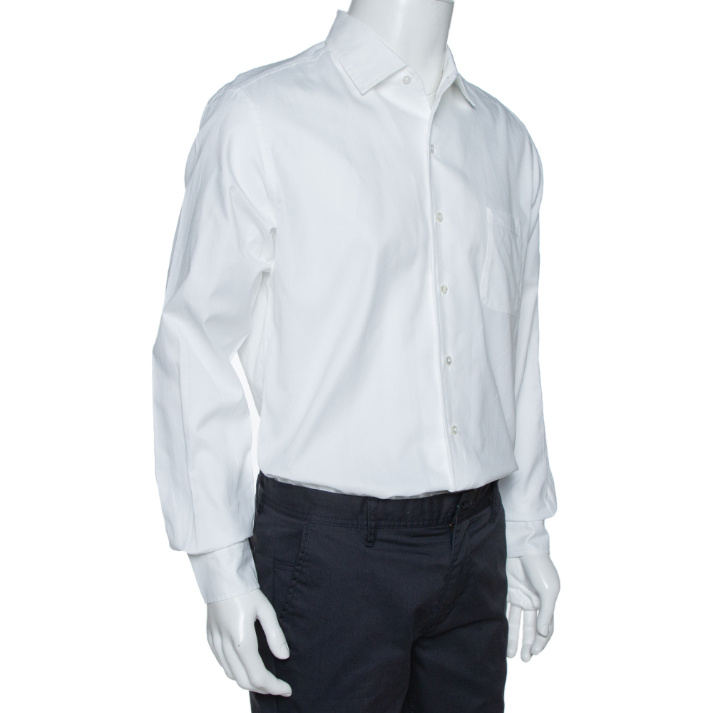 

Loro Piana White Cotton Oxford Button Front André Shirt