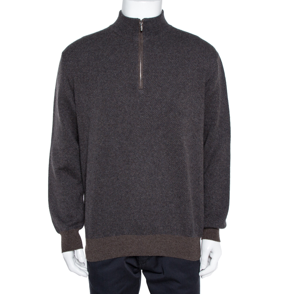 Pre Owned Loro Piana Brown Cashmere Roadster Pull Sweater L