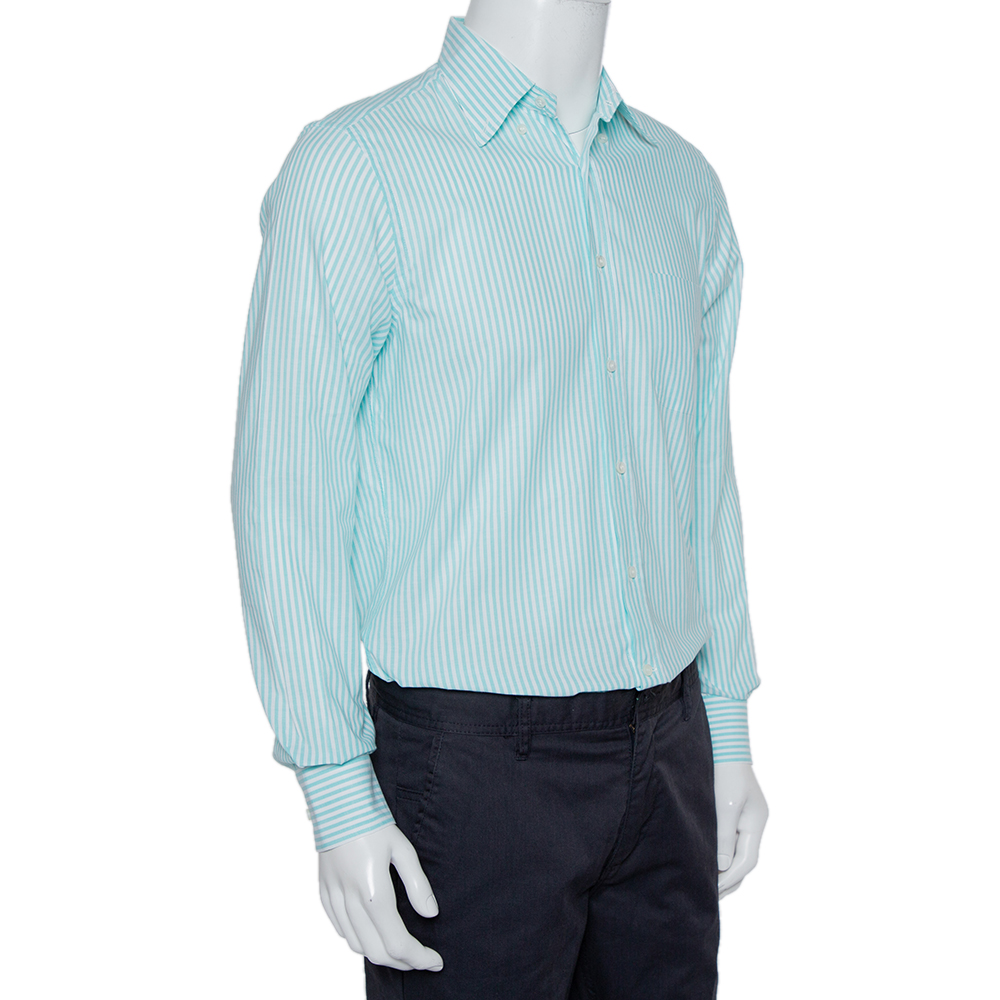 

Loro Piana Blue Striped Cotton Button Front Shirt