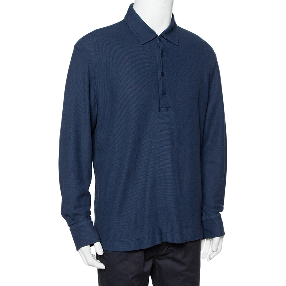 

Loro Piana Navy Blue Cotton Pique Long Sleeve Polo T-Shirt 3XL
