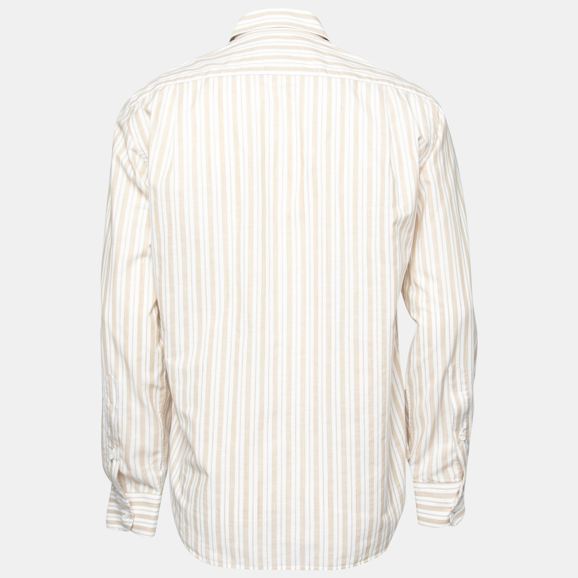 

Loro Piana Beige & White Striped Cotton Button Front Shirt