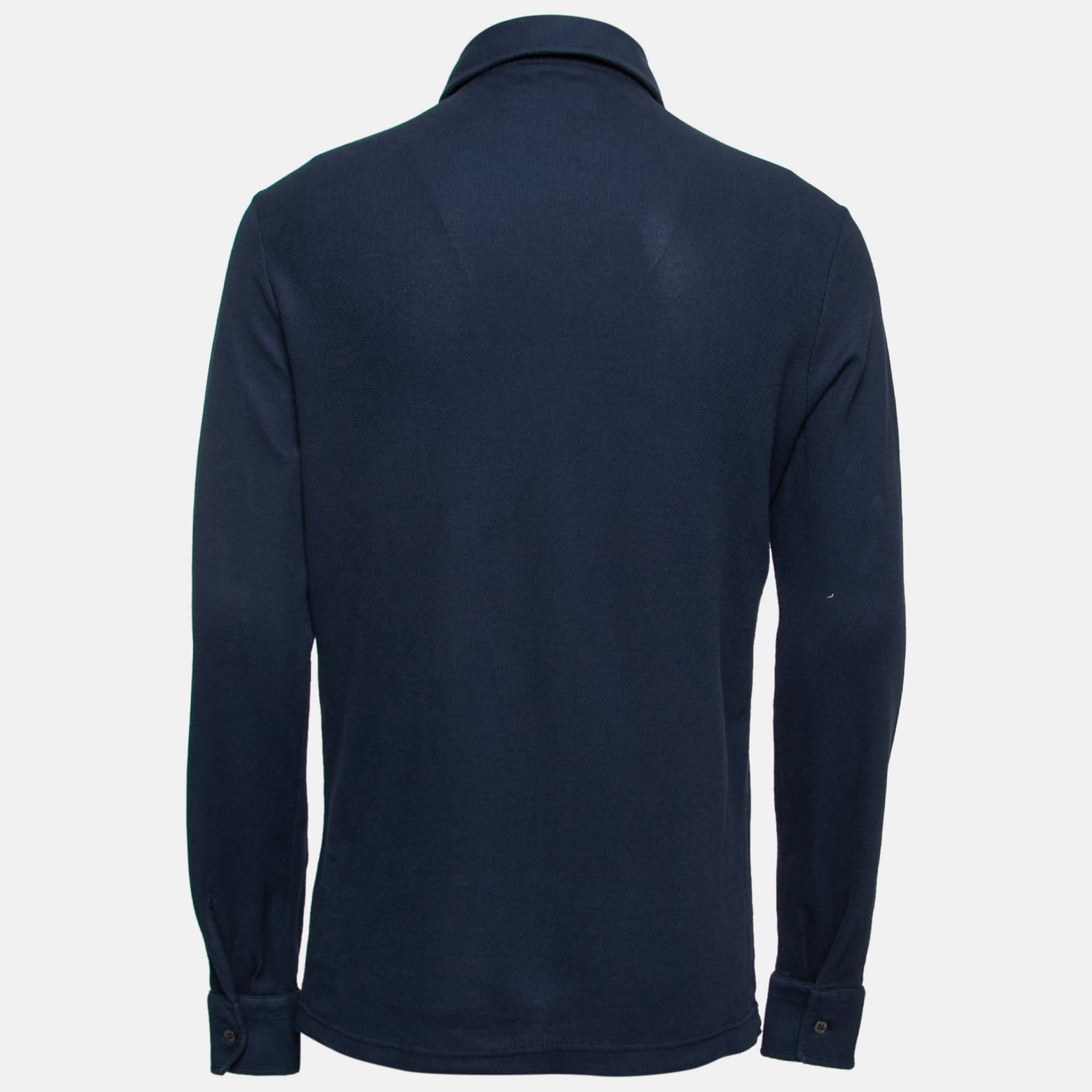

Loro Piana Navy Blue Cotton Pique Long Sleeve Polo T-Shirt