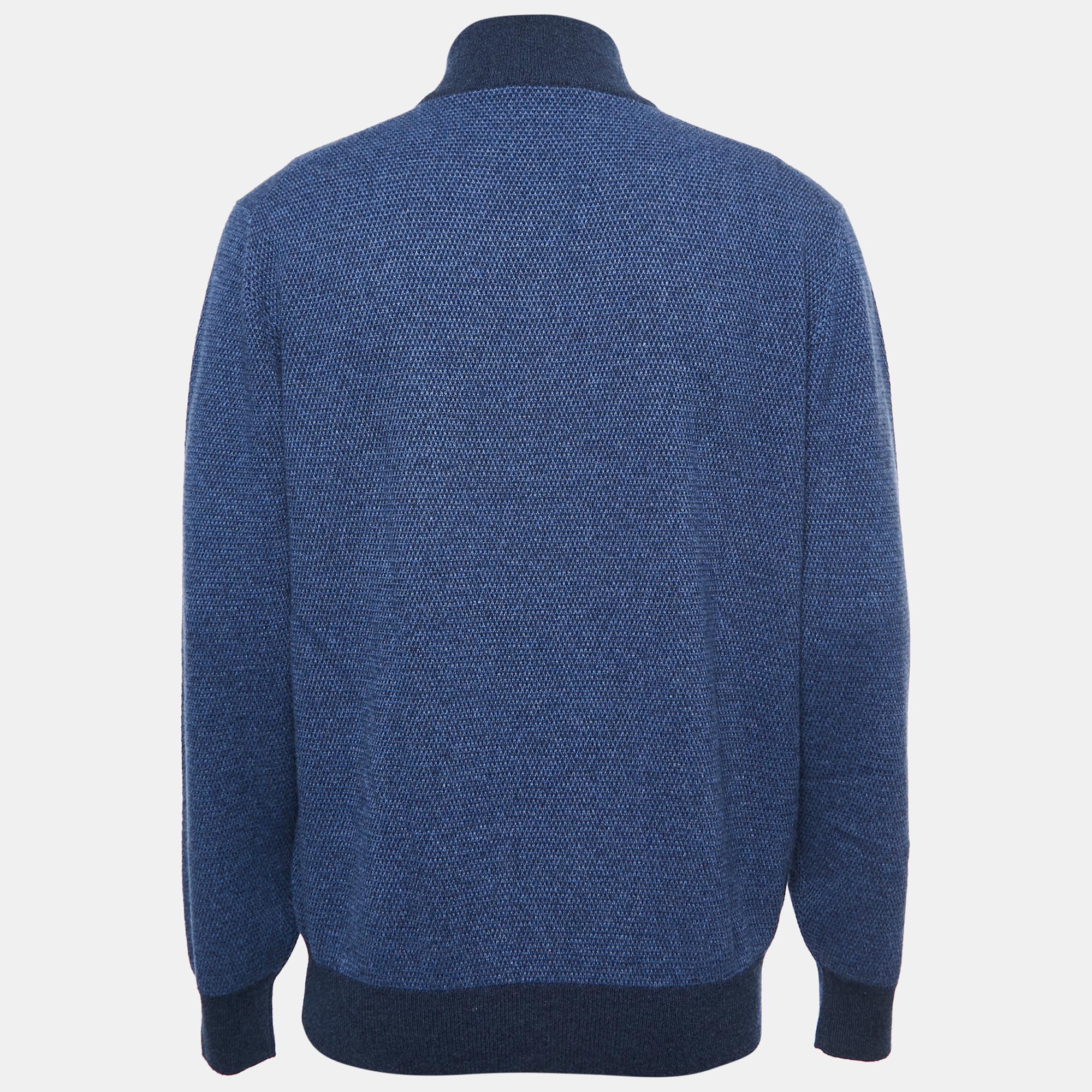 

Loro Piana Blue Cashmere Collared Sweater 2XL