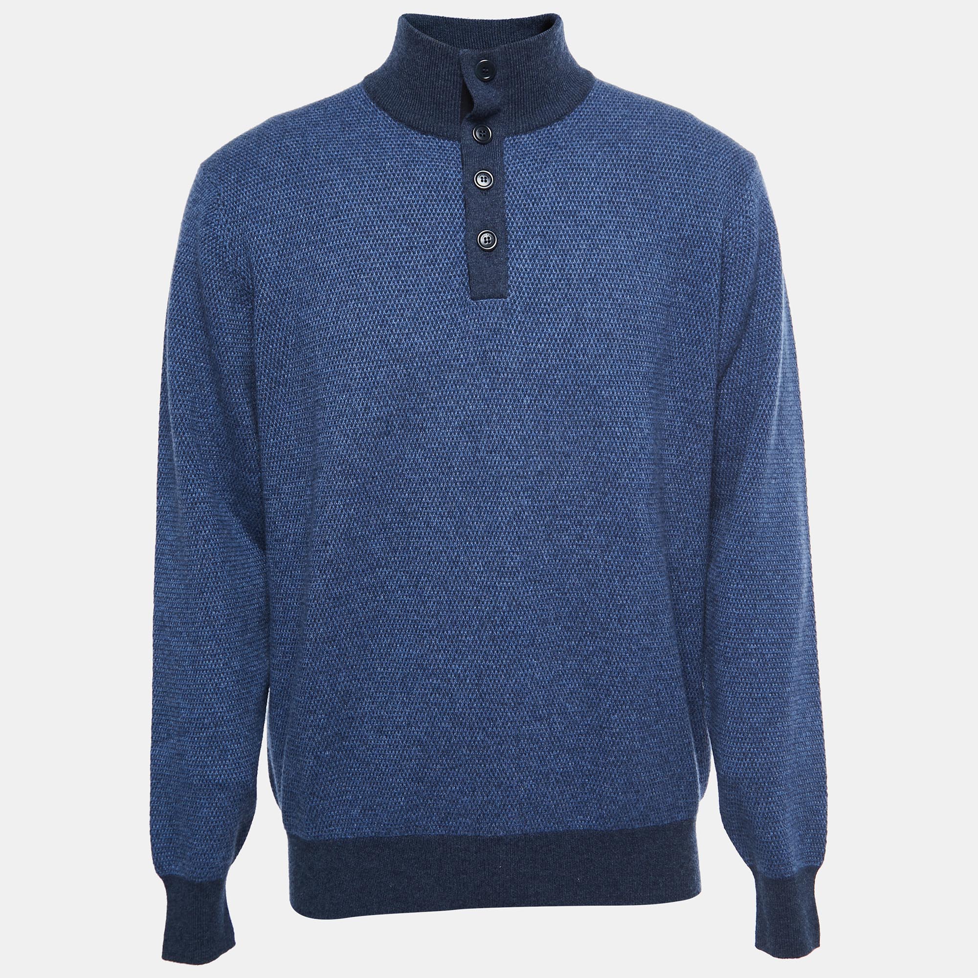 Pre Owned Loro Piana Blue Cashmere Collared Sweater 2XL