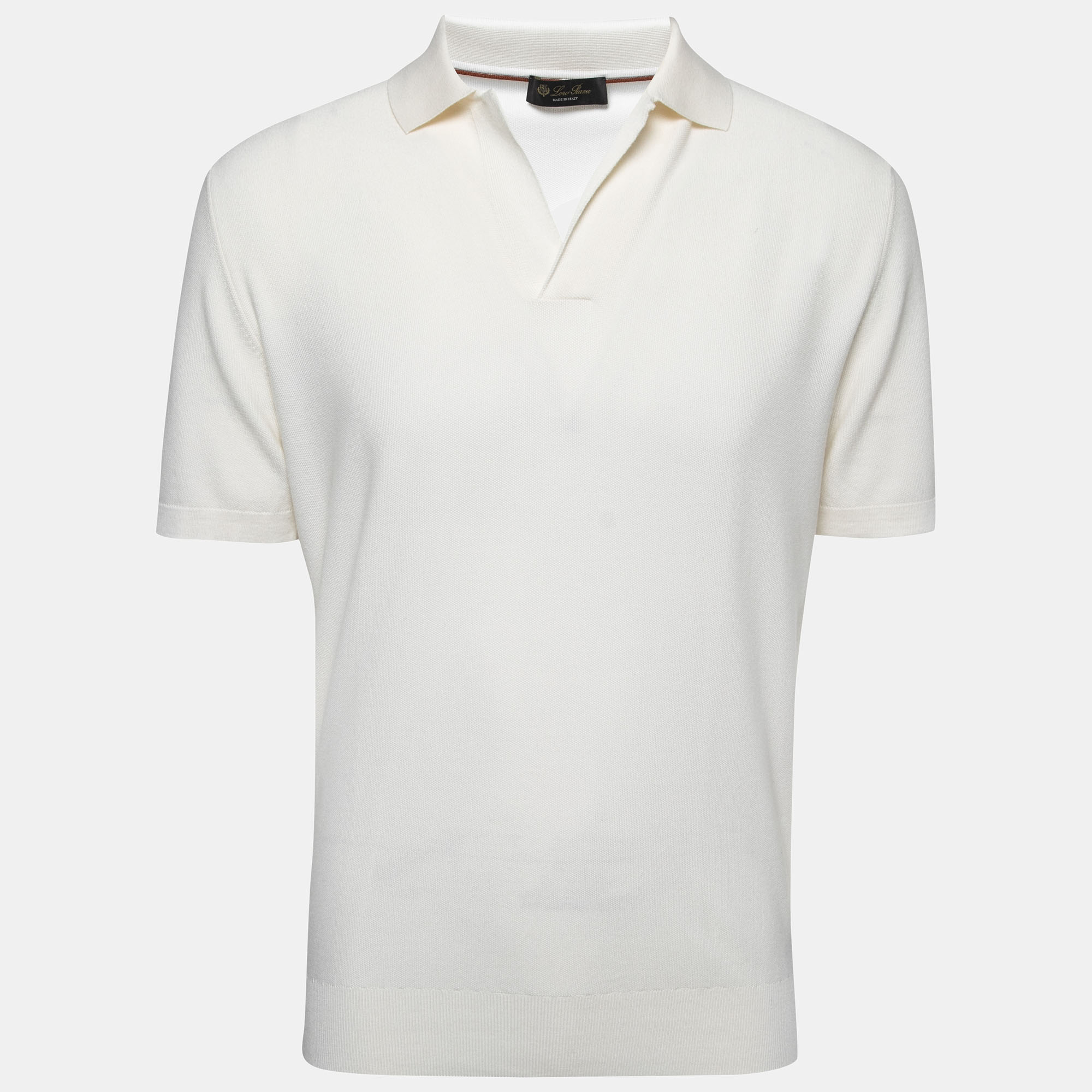 Pre Owned Loro Piana Cream Cotton & Silk Knit Polo T-Shirt L