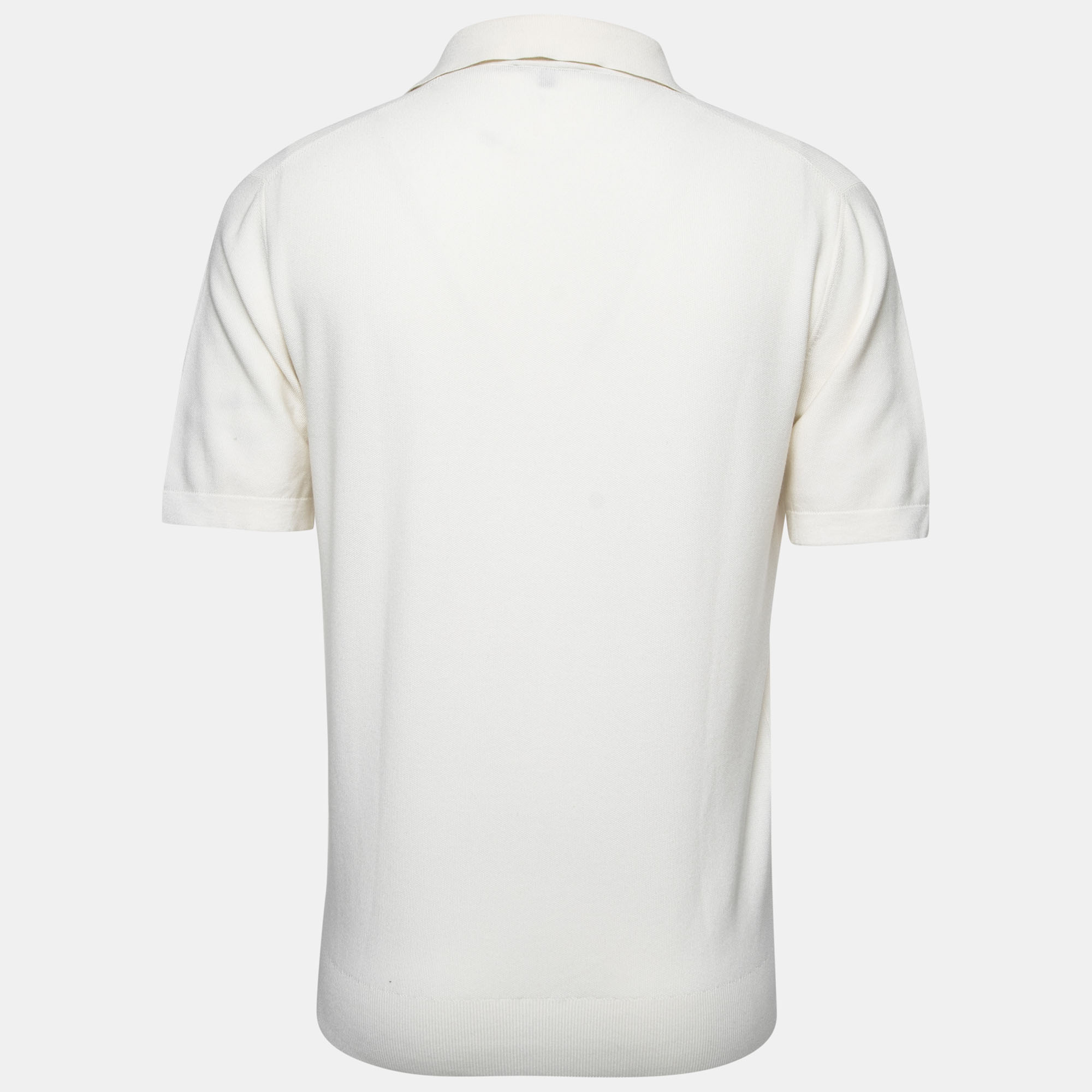 

Loro Piana Cream Cotton & Silk Knit Polo T-Shirt