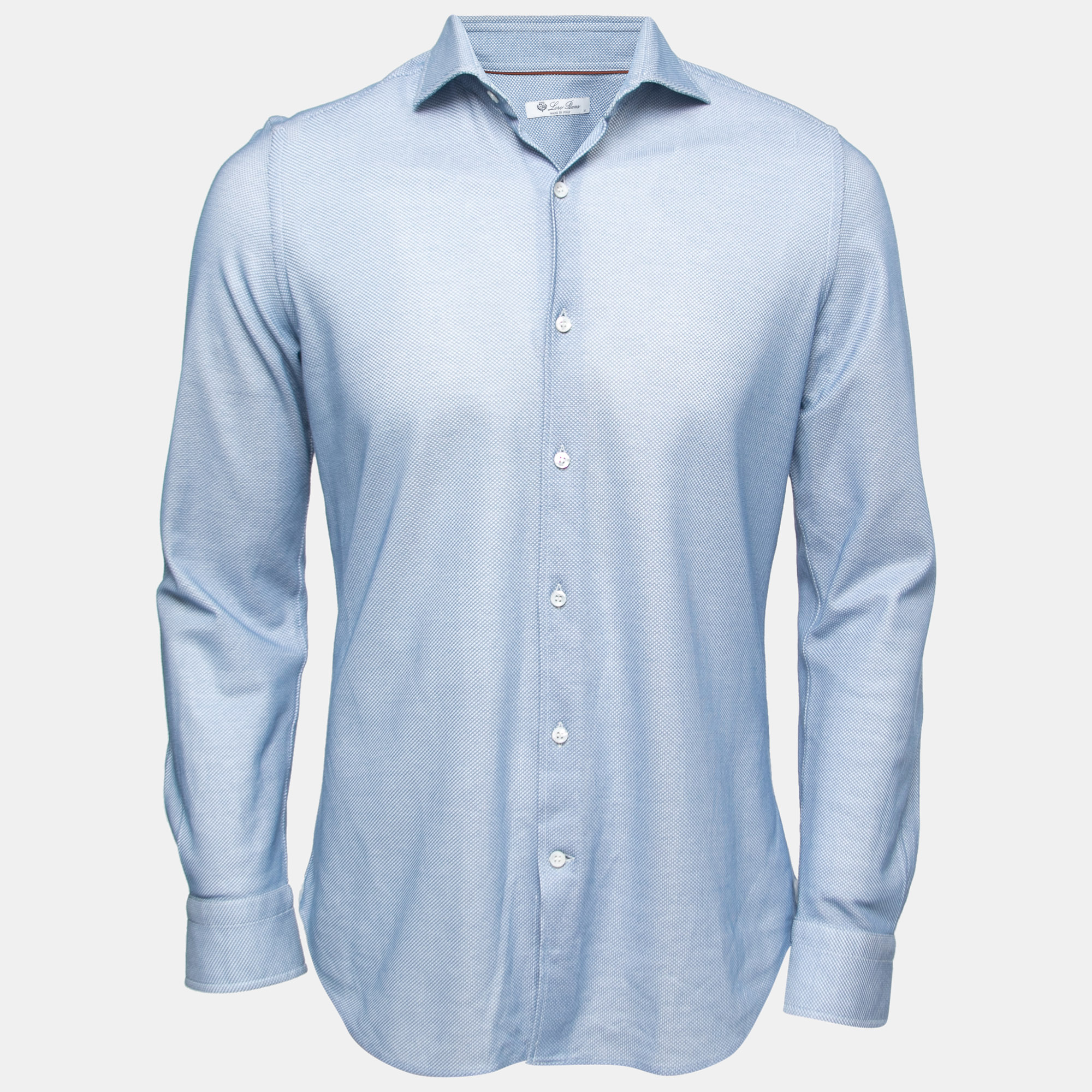 Pre Owned Loro Piana Blue Cotton Knit Button Front Shirt M