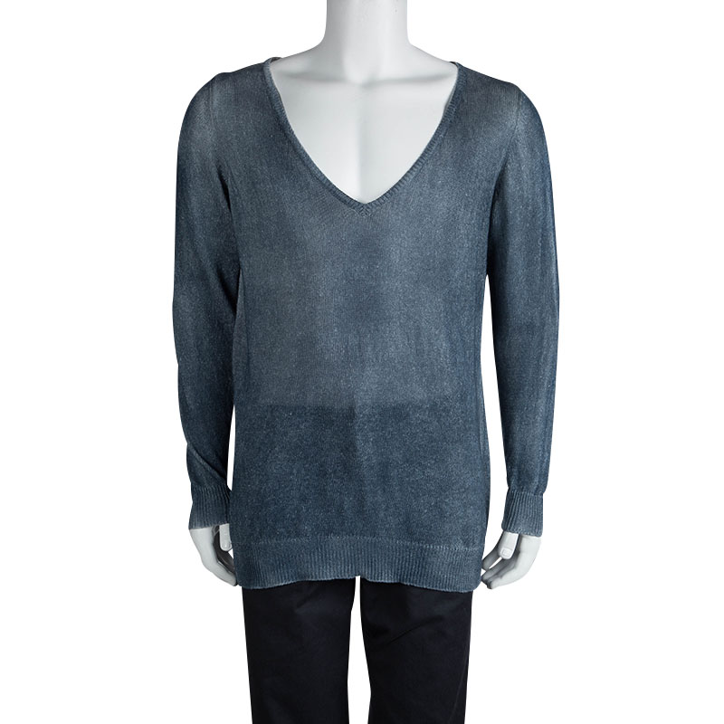 

Loro Piana Indigo Knit Washed Effect V-Neck Sweater, Blue