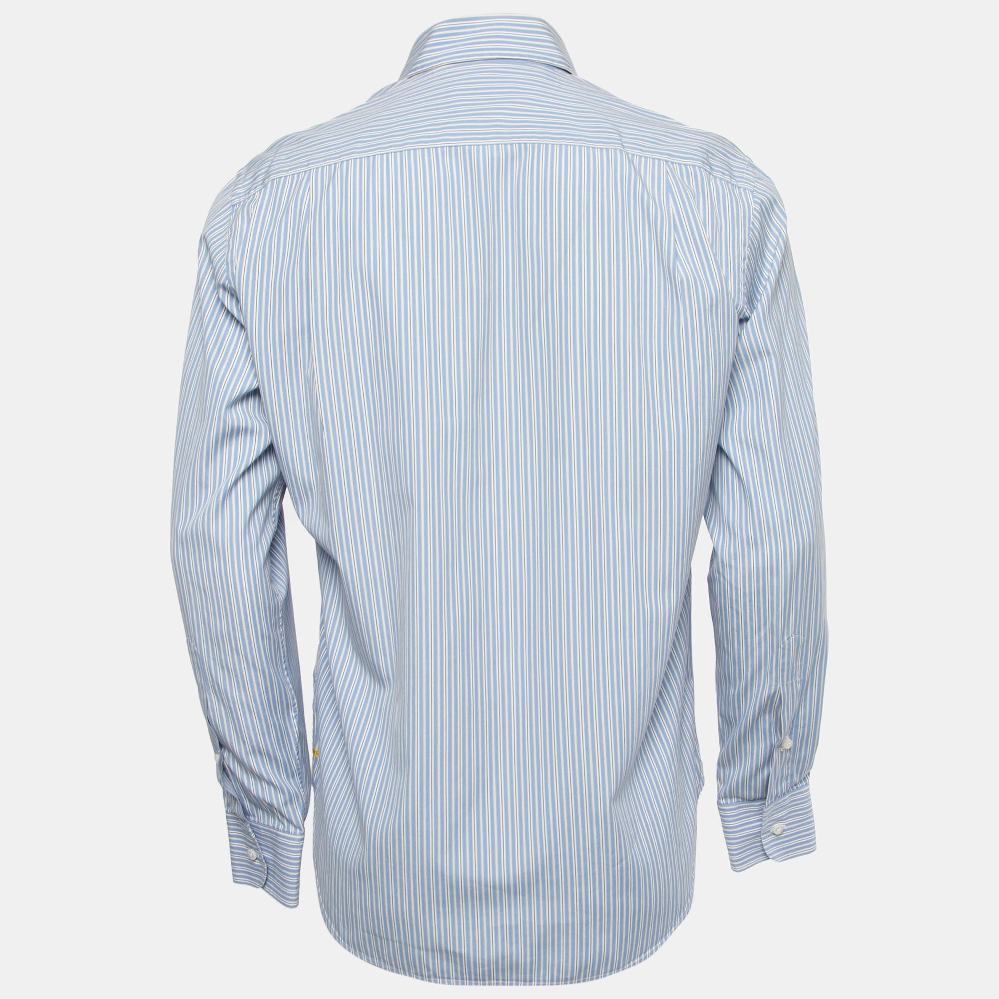 

Loro Piana Blue Striped Cotton Full Sleeve Shirt