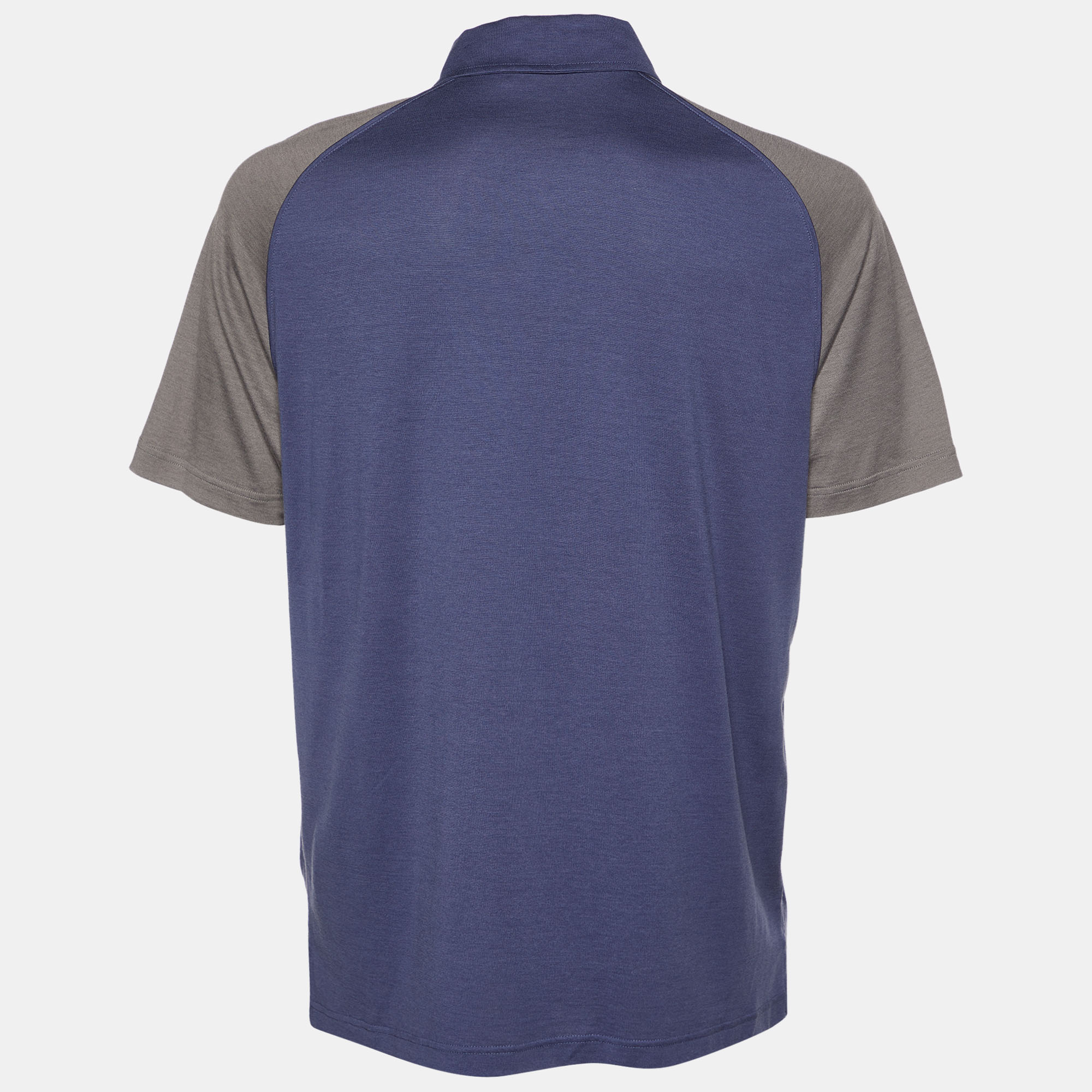 

Loro Piana Navy Blue Silk & Cotton Knit Contrast Detail Polo T-Shirt