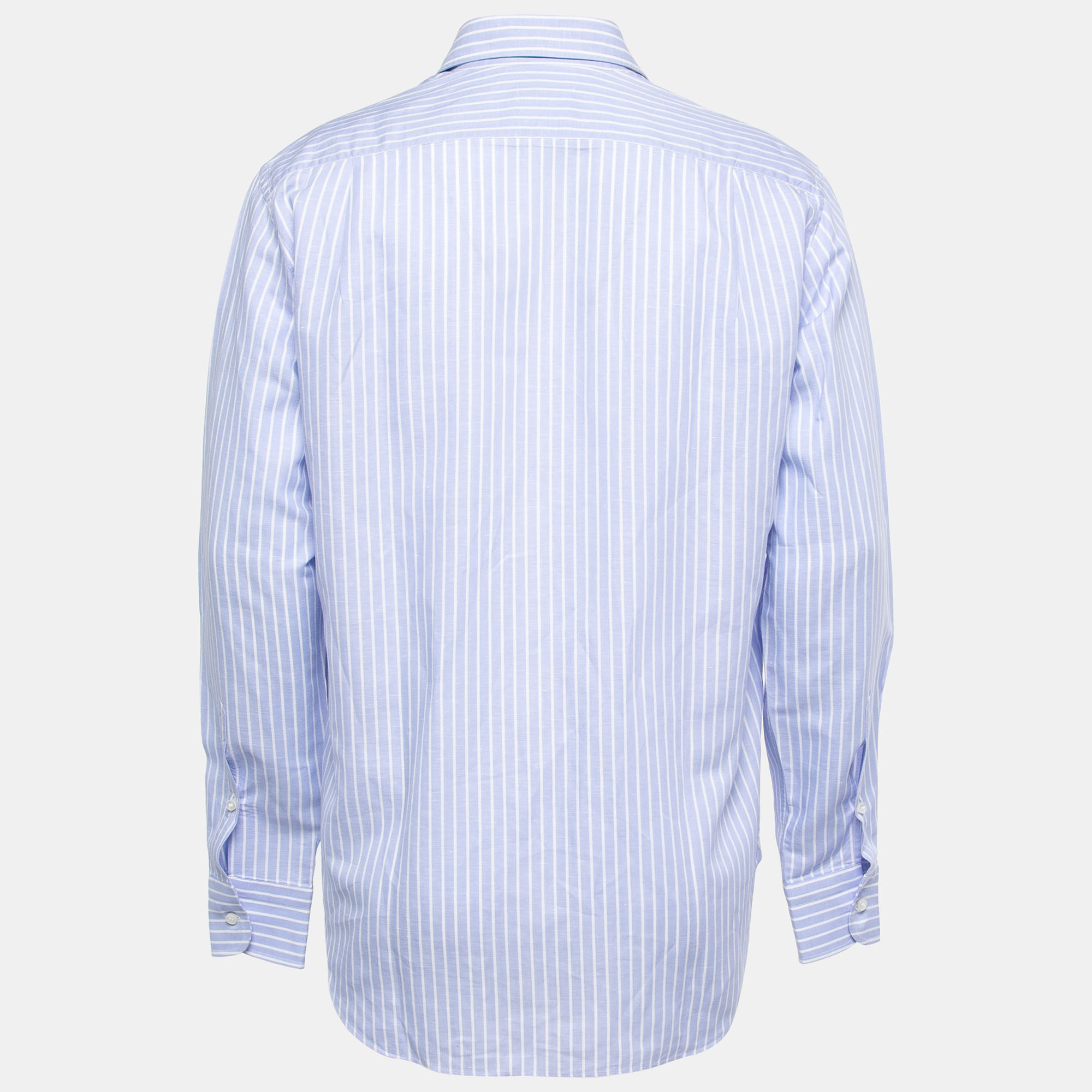 

Loro Piana Blue Striped Cotton Blend Button Down Full Sleeve Shirt