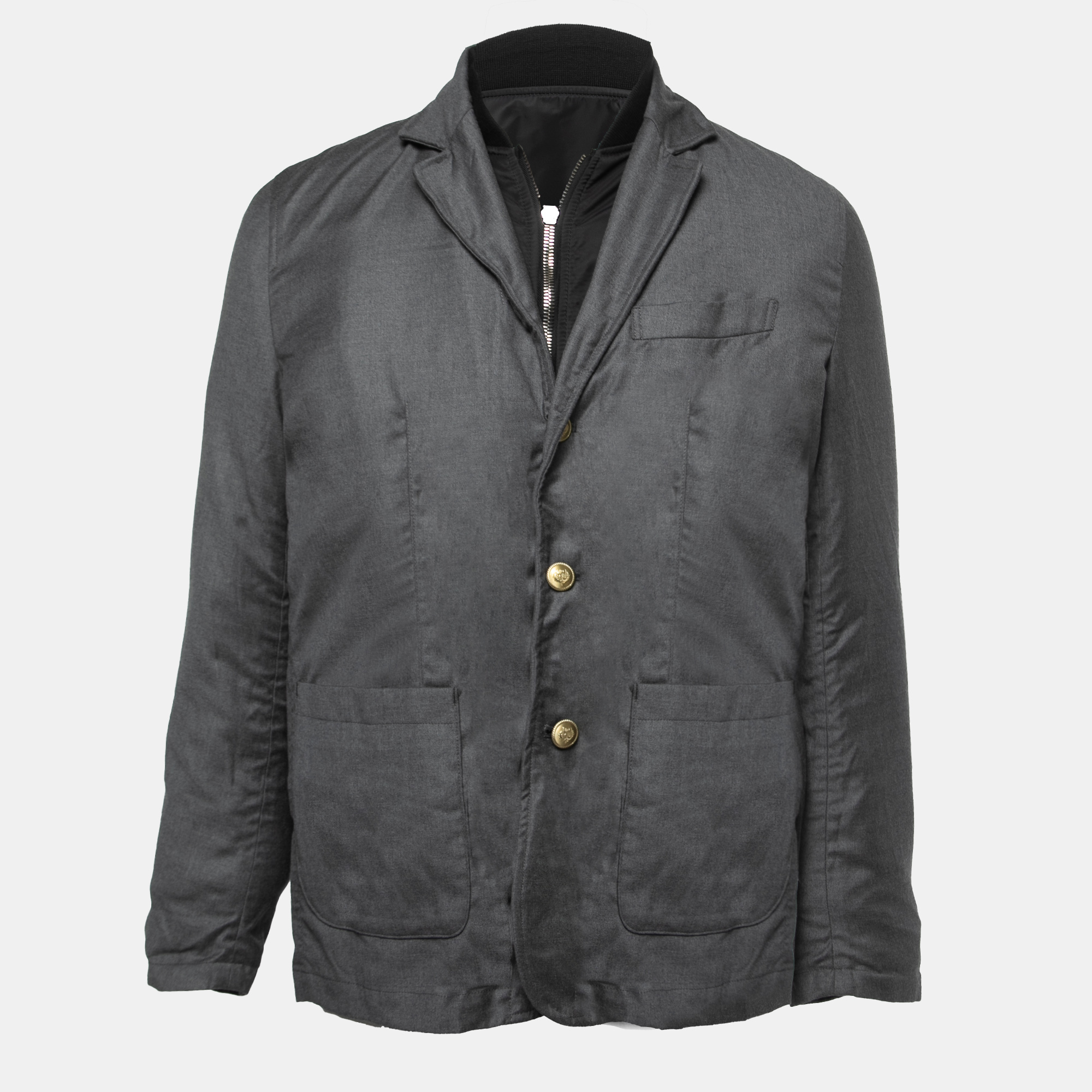 

Loro Piana Black/Grey Nylon & Wool Bomber Jacket
