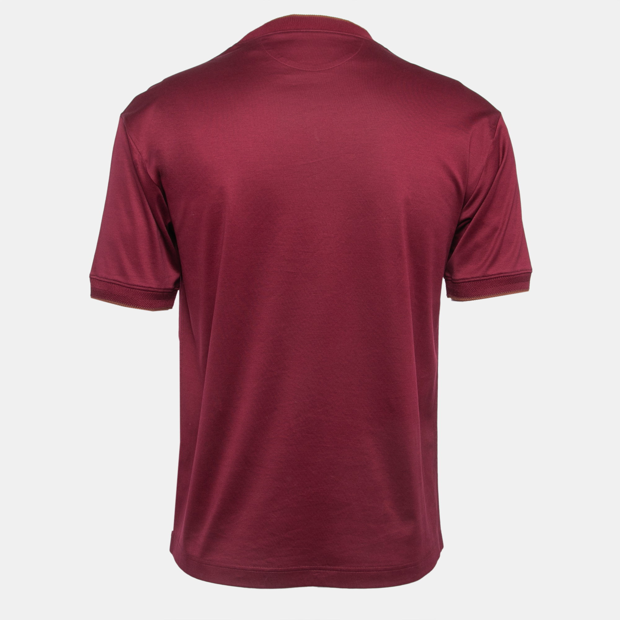 

Loro Piana Dark Red Logo Print Cotton Crew Neck Half Sleeve T-Shirt